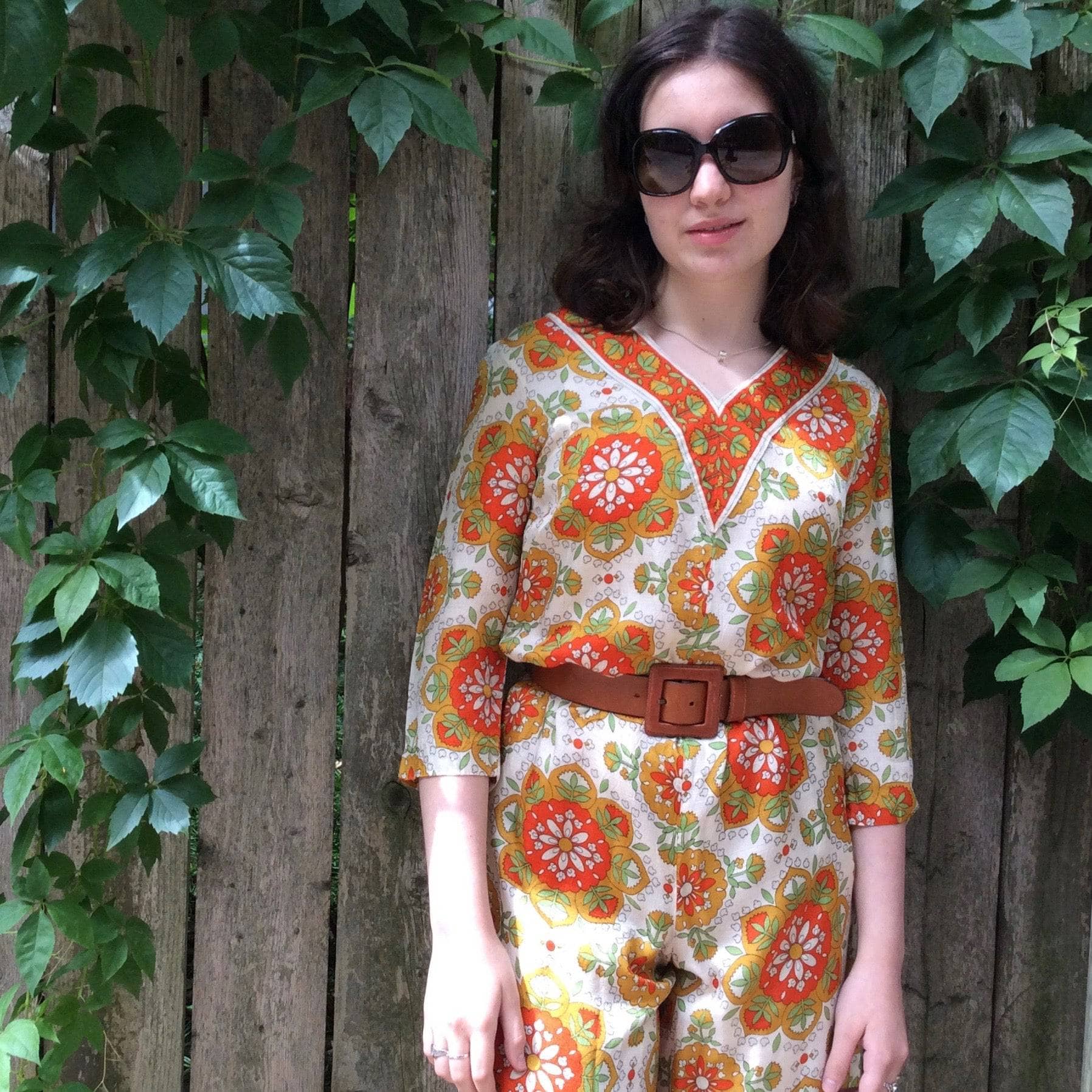 1970s Wide Leg Bold print Jumpsuit Size Small/Medium, sold by bohemevintage.com Montréal