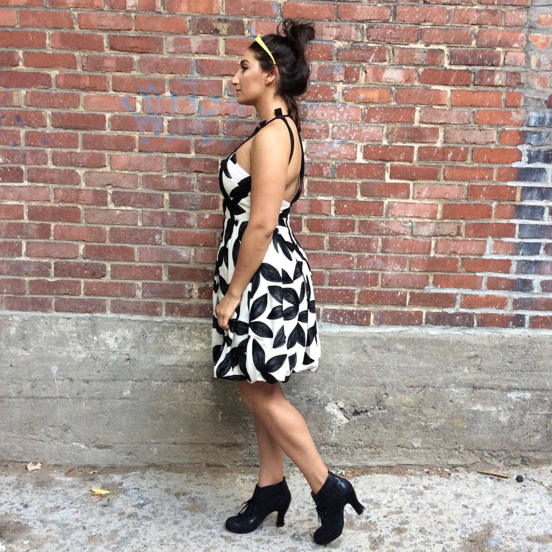 Side View of 1980-1990s "Georges Lévesque" Couture Open-back Bubble Hem Dress, sold by bohemevintage.com Montréal