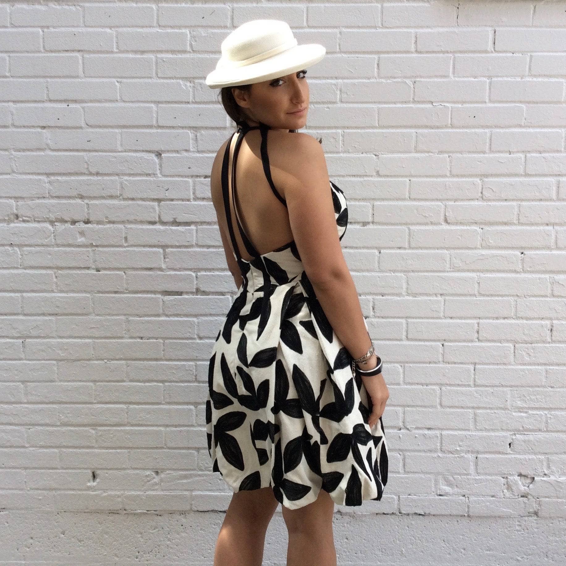 Side View of1980-1990s "Georges Lévesque" Couture Open-back Bubble Hem Dress, sold by bohemevintage.com Montréal