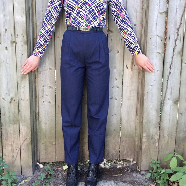 Turquoise Tapered Pants Pleated Trousers High Waisted Trousers 80s