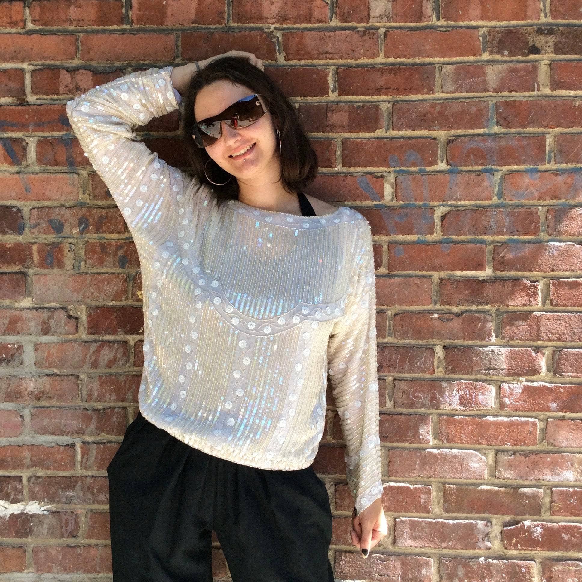 1980s-1990s Ivory Beaded and Sequin Silk Top Size Small-Medium sold by bohemevintage.com Montreal