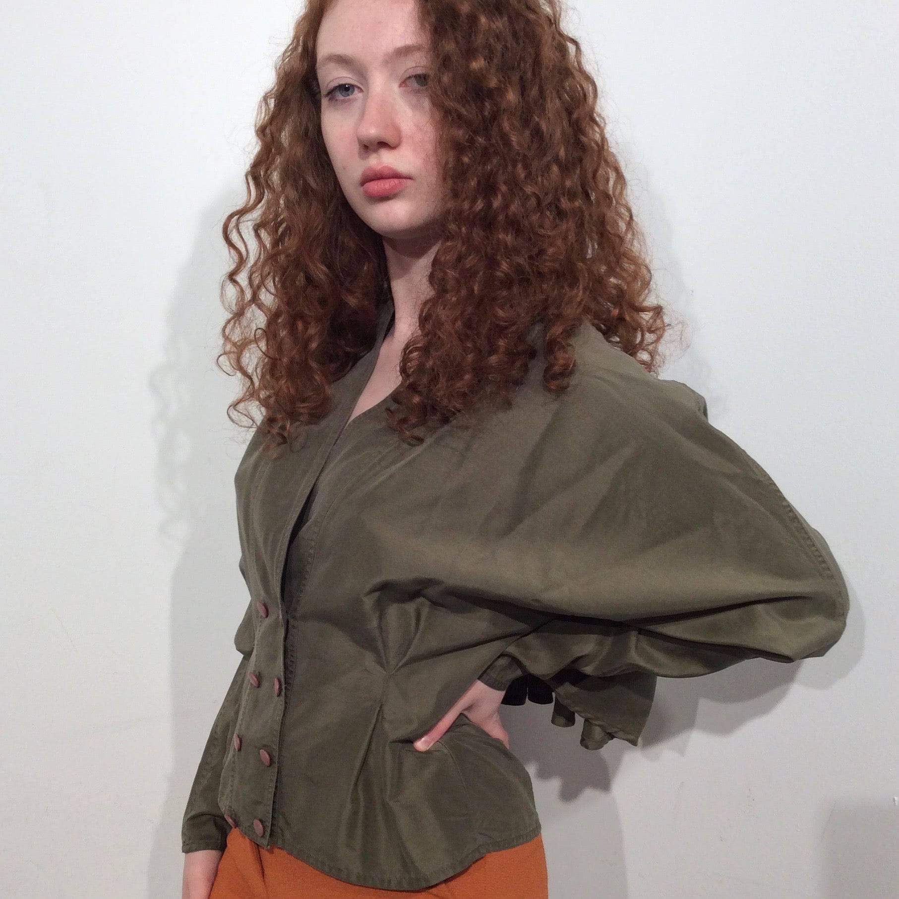 Side View of 1980s-90s "Jean-Claude Poitras" Designer Silk Blouse Size Small/Medium, sold by bohemevintage.com Montreal