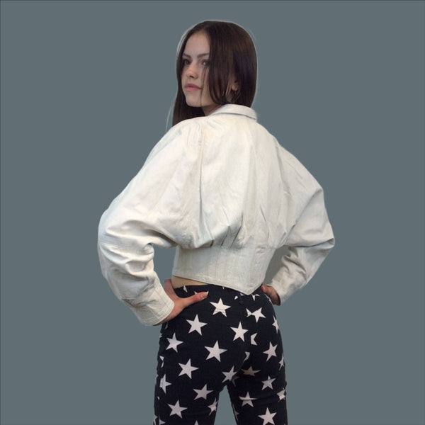 1980s Cropped White Leather Jacket M Boh me Vintage Boheme Vintage