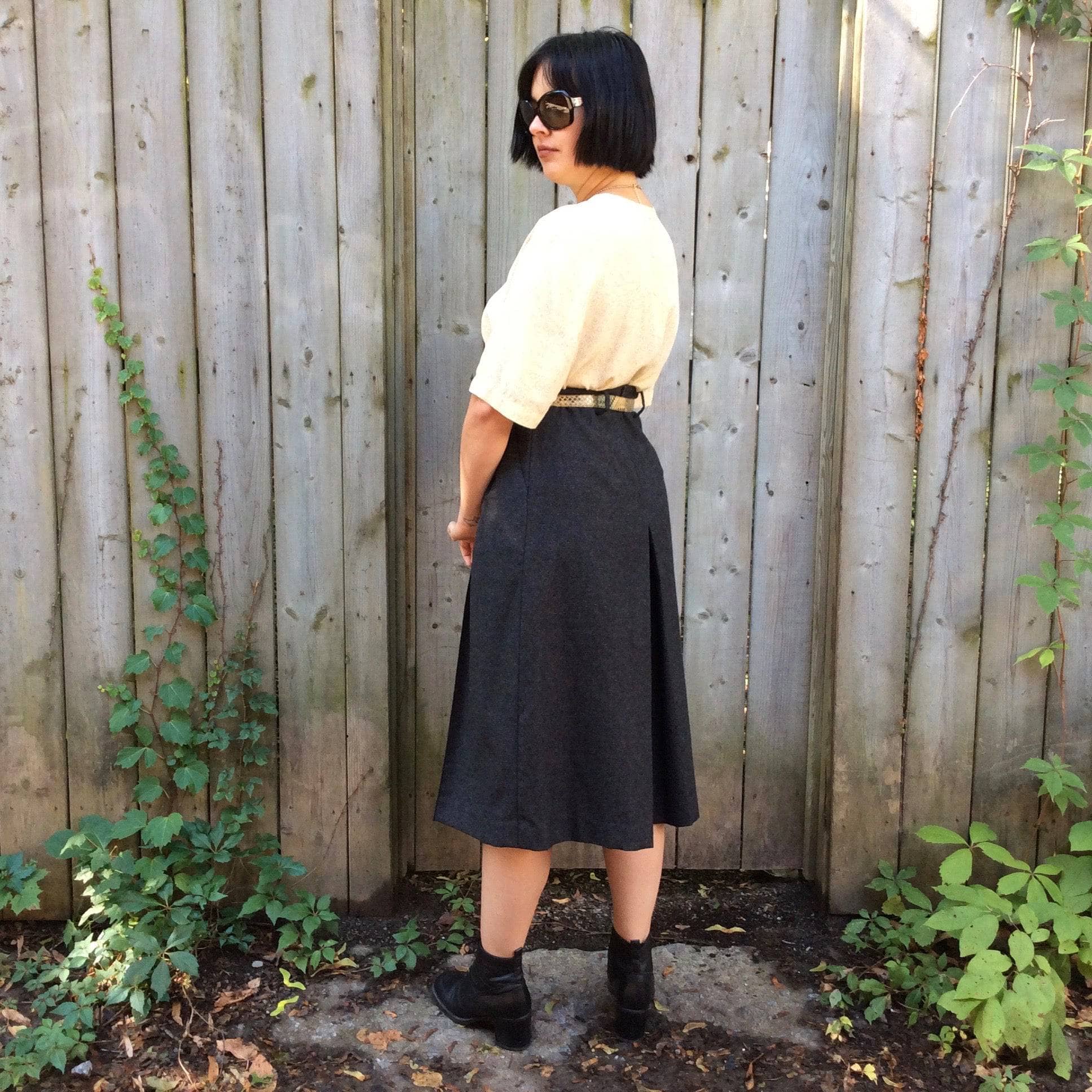 High waisted charcoal grey wool gaucho trousers