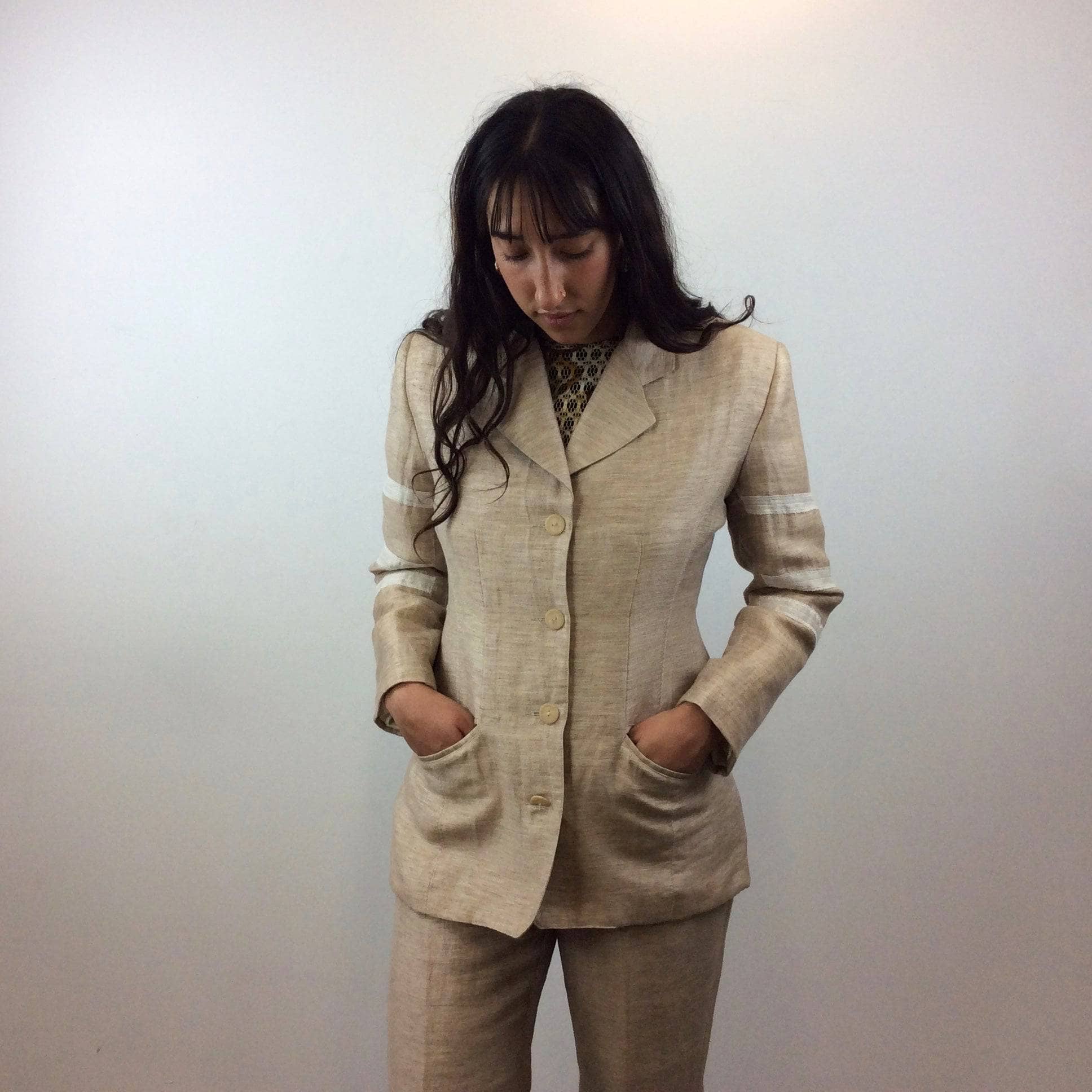 1980s Jean Airoldi Linen Blazer and Pants Set Size Medium Sold by bohemevintage.com Montreal