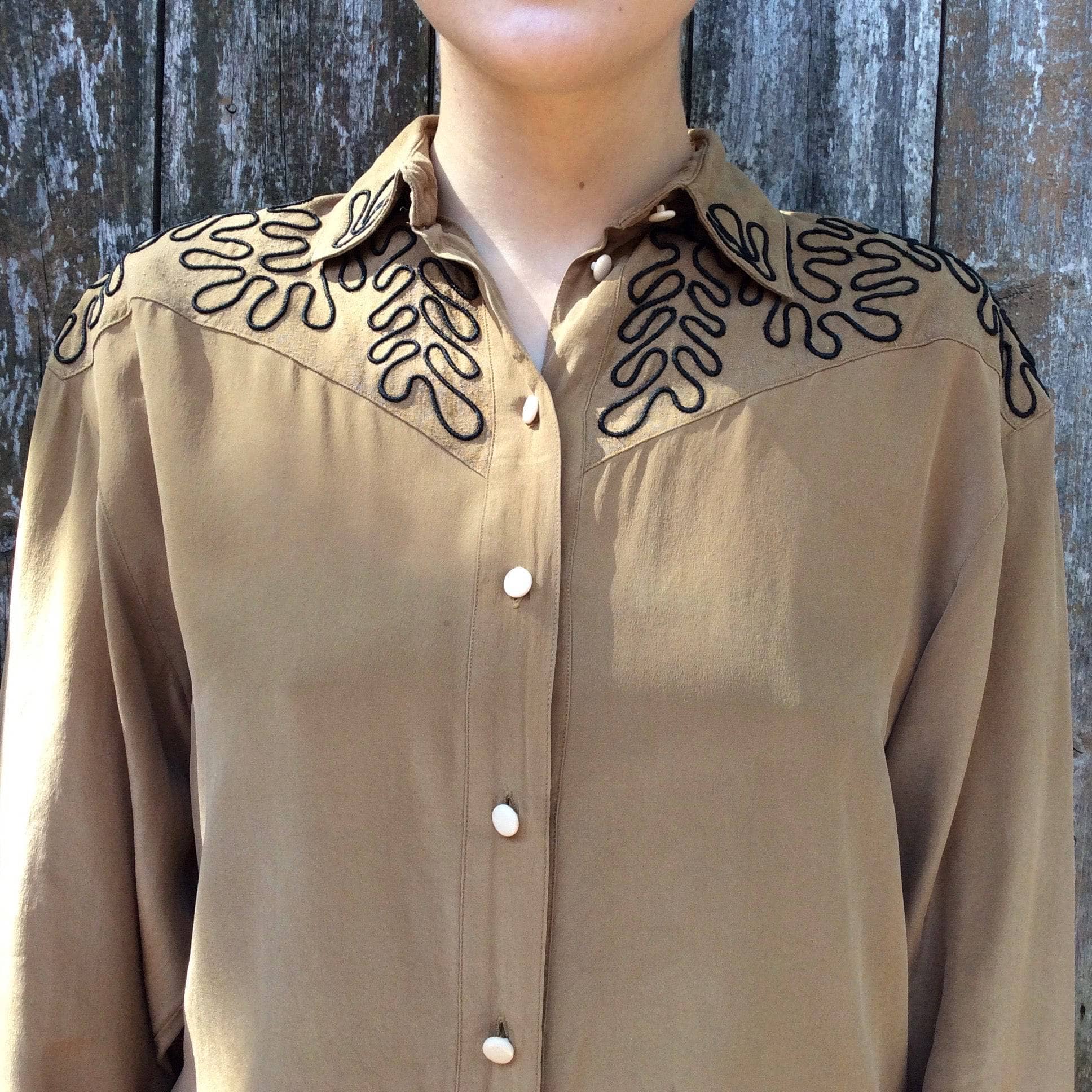 Light Brown Silk Blouse with detailing on the collar