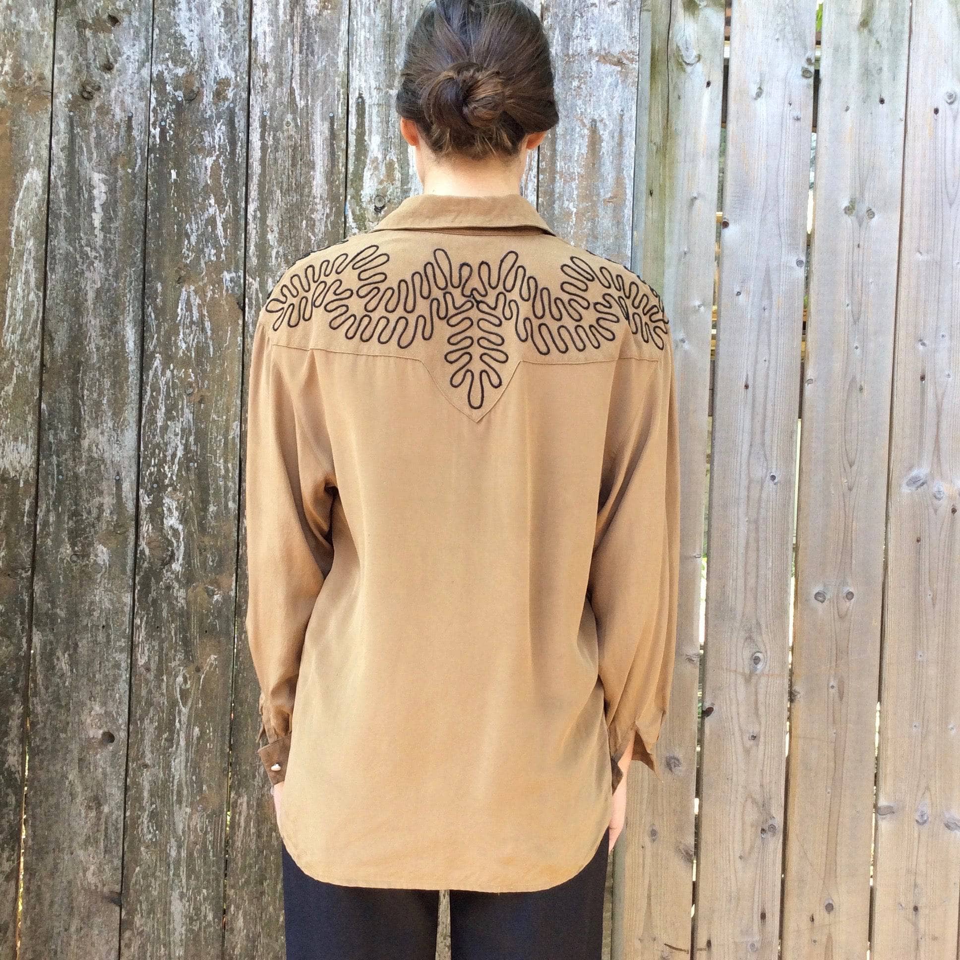 Light Brown Silk Blouse with detailing on the collar