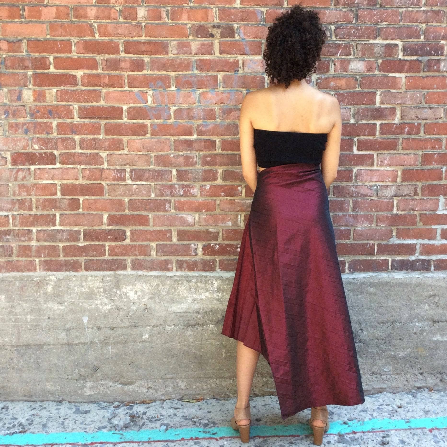 Back View of 1990s 2000s "Marie Saint Pierre" Asymmetrical Long A-Line skirt Size Small, sold by bohemevintage.com Montreal