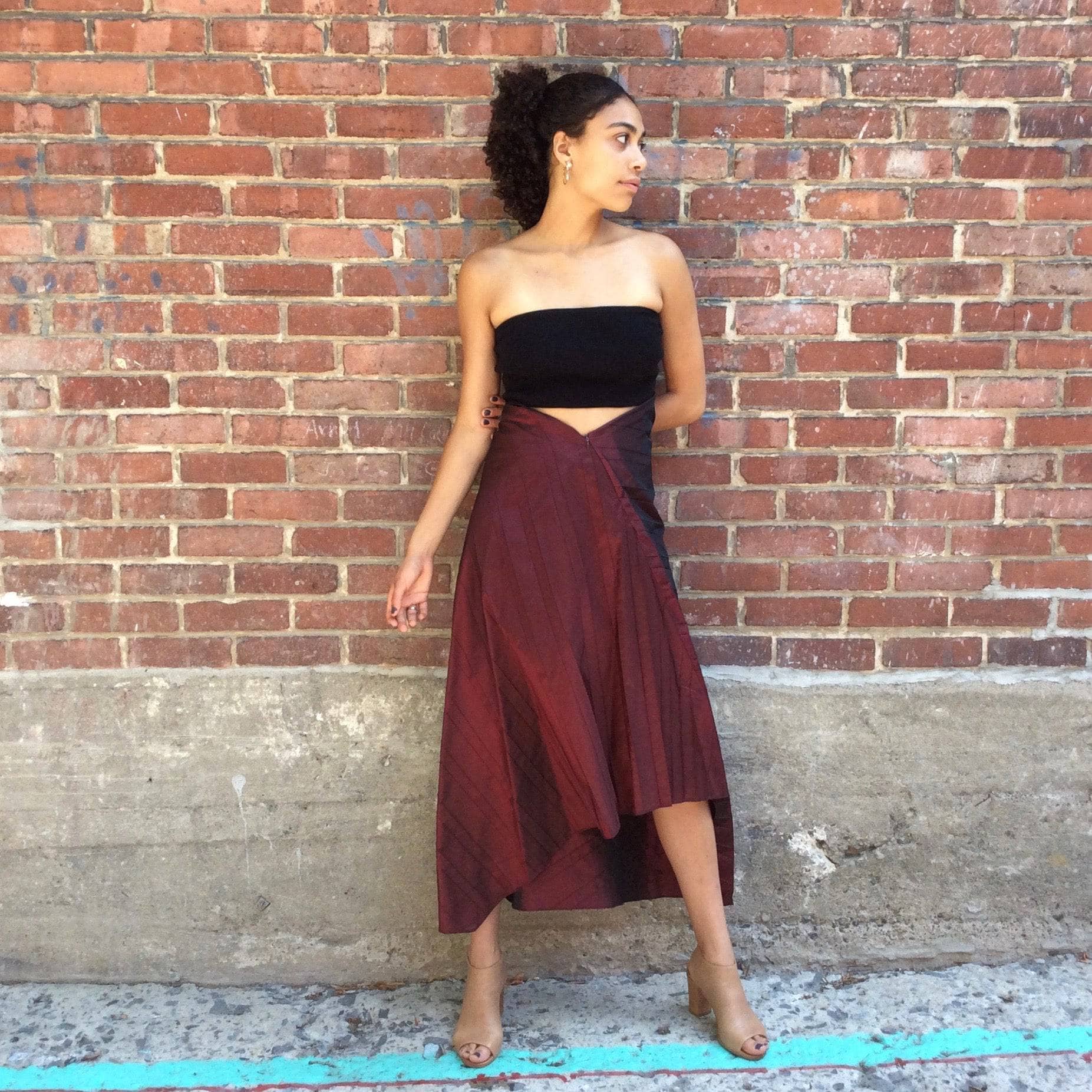 1990s 2000s "Marie Saint Pierre" Asymmetrical Long A-Line skirt Size Small, sold by bohemevintage.com Montreal