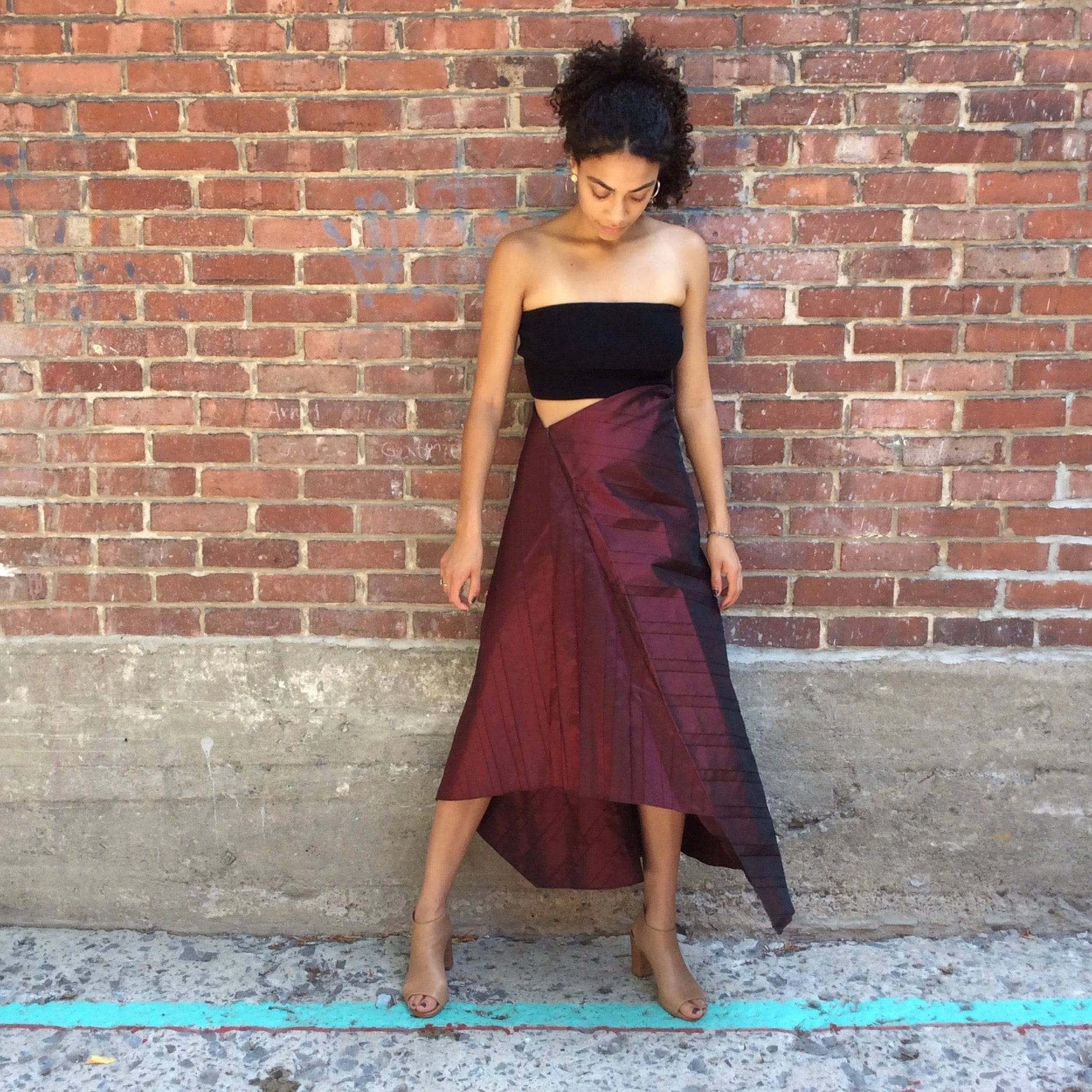 1990s 2000s "Marie Saint Pierre" Asymmetrical Long A-Line skirt Size Small, sold by bohemevintage.com Montreal