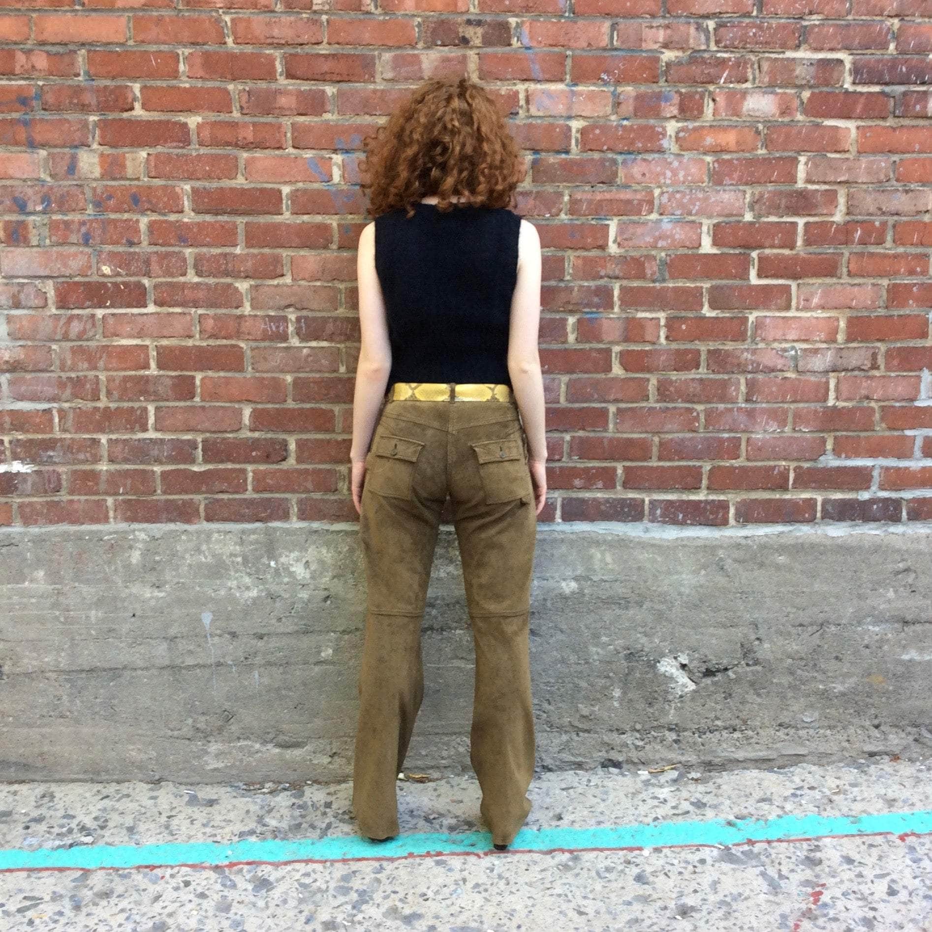 1990s-2000s Mid Rise Straight Leg Khaki Suede Pants Small
