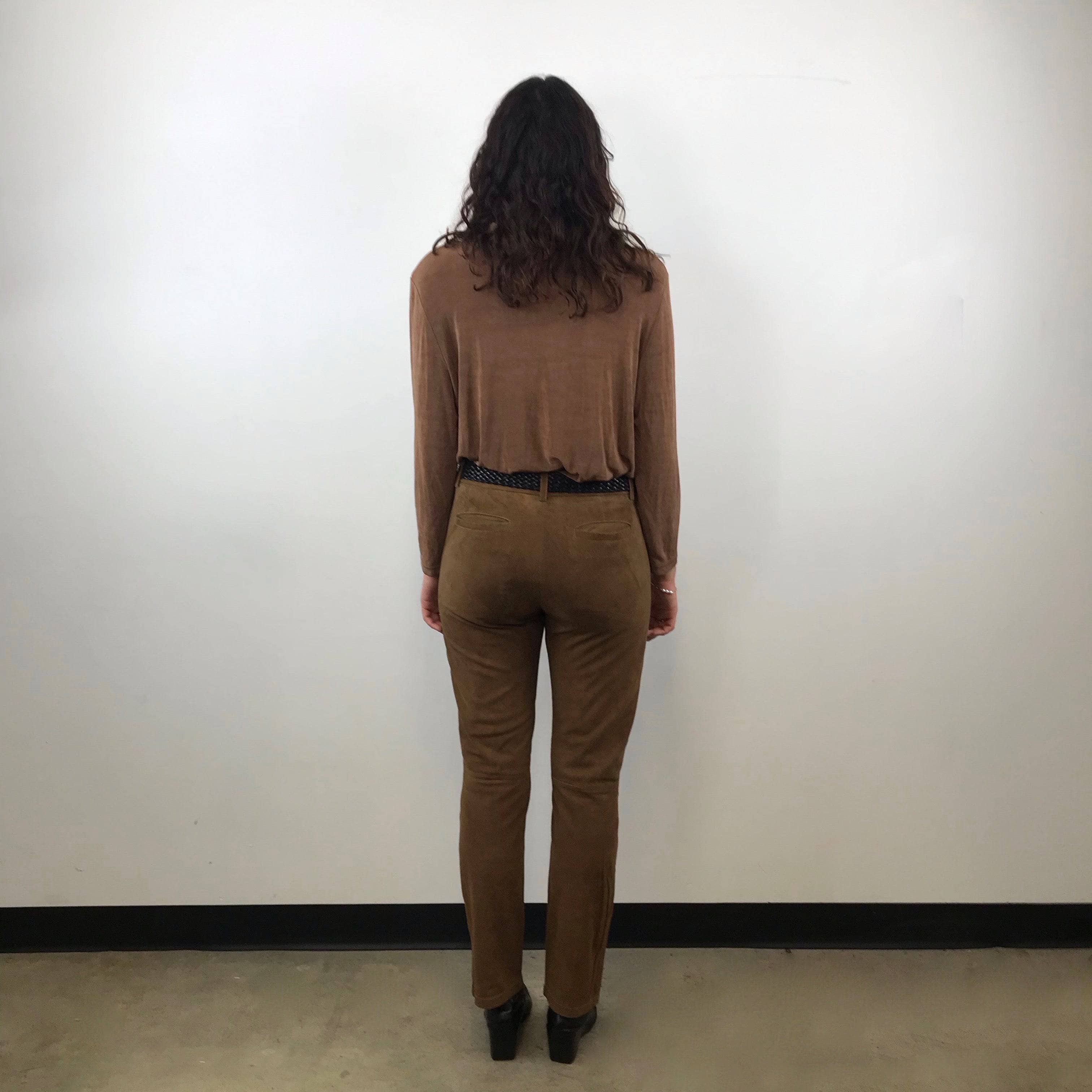 Back View of 1990s-2000s Medium Rise Tan Soft Suede Pants size Medium, sold by bohemevintage.com Montréal