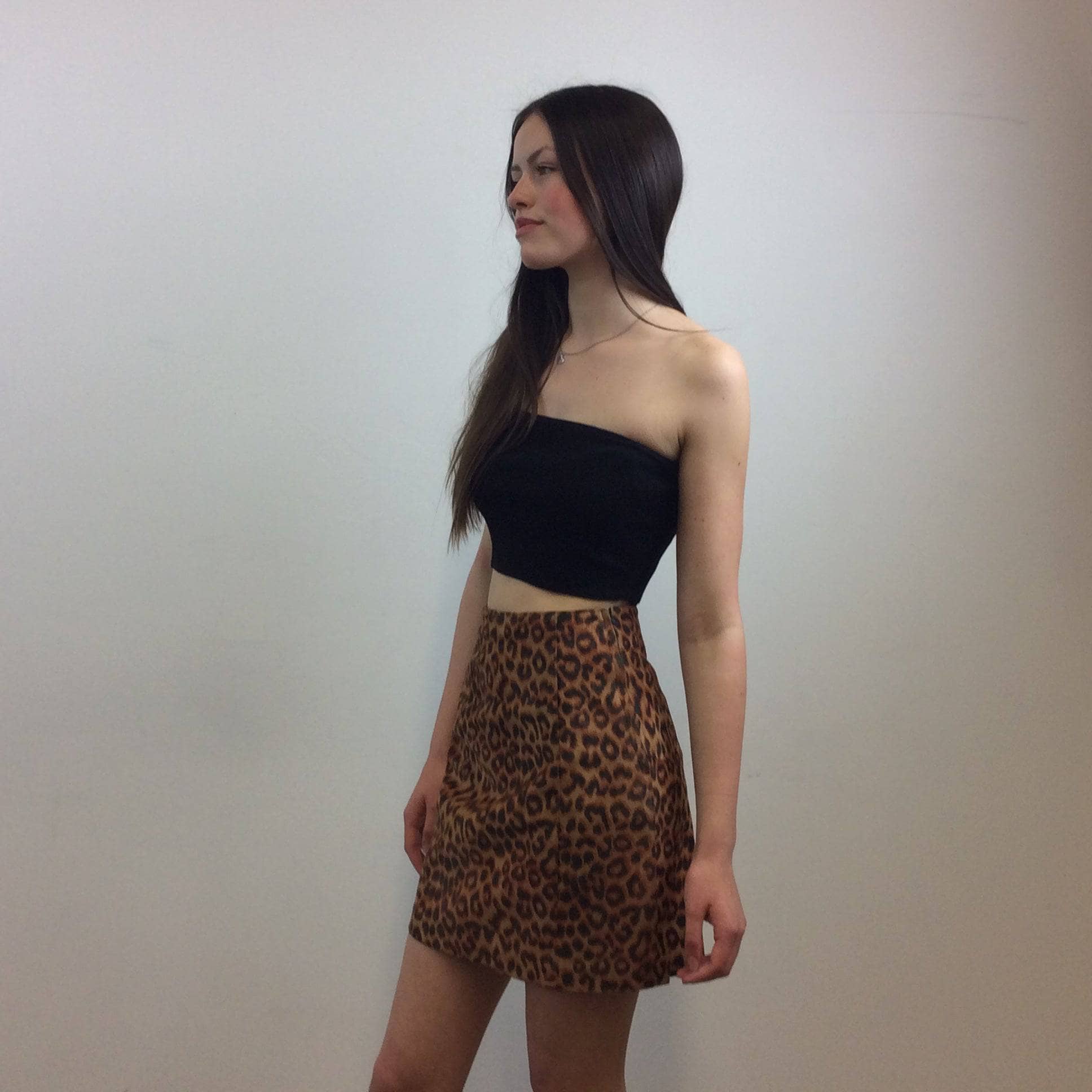 1990s Anthony Saks Leopard Print Suede Mini Skirt | Sold by bohemevintage.com