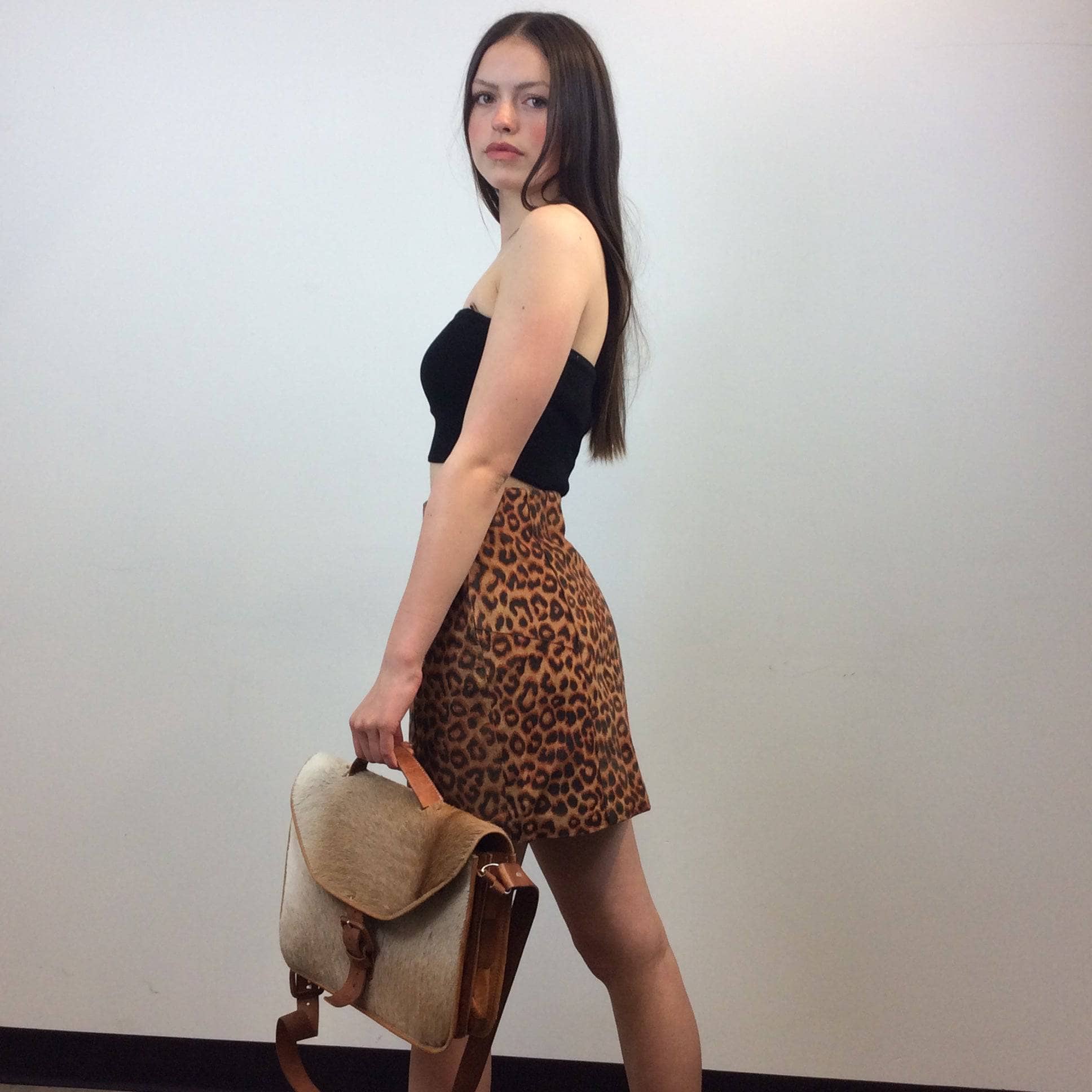 1990s Anthony Saks Leopard Print Suede Mini Skirt | Sold by bohemevintage.com