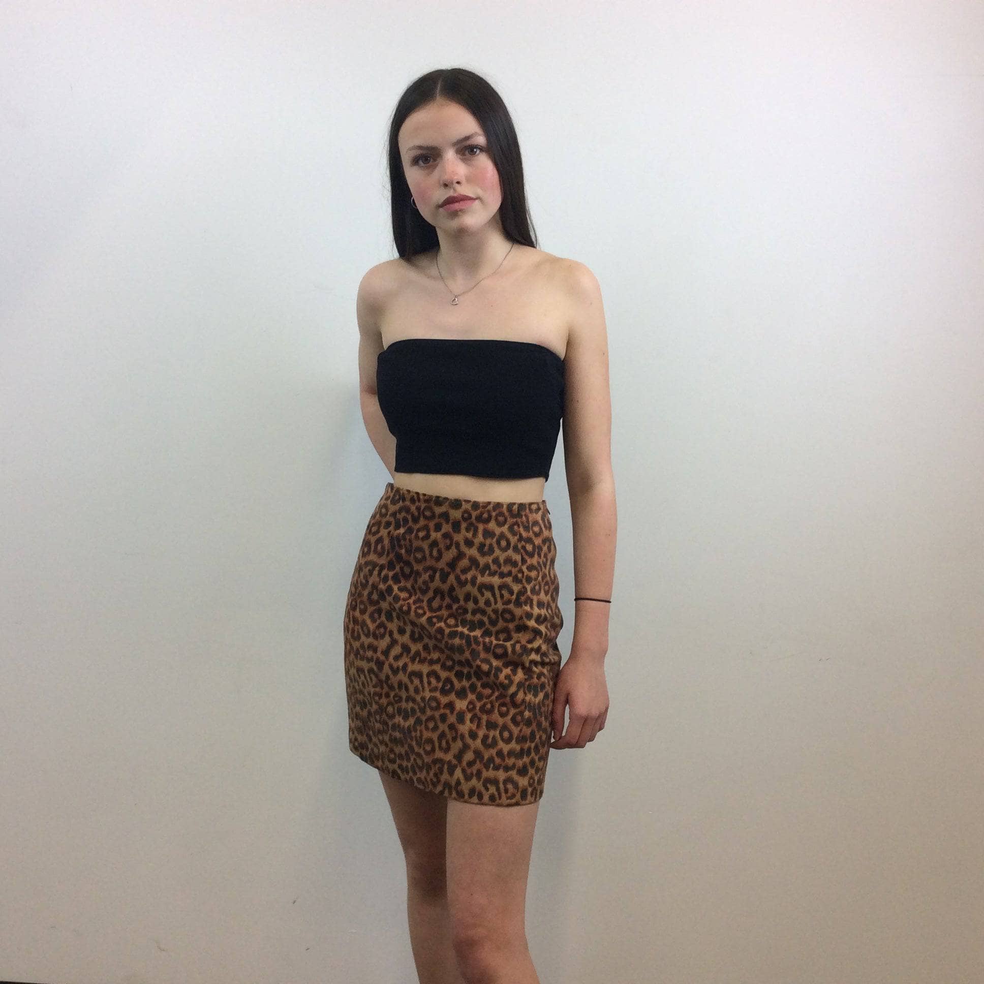 1990s Anthony Saks Leopard Print Suede Mini Skirt | Sold by bohemevintage.com