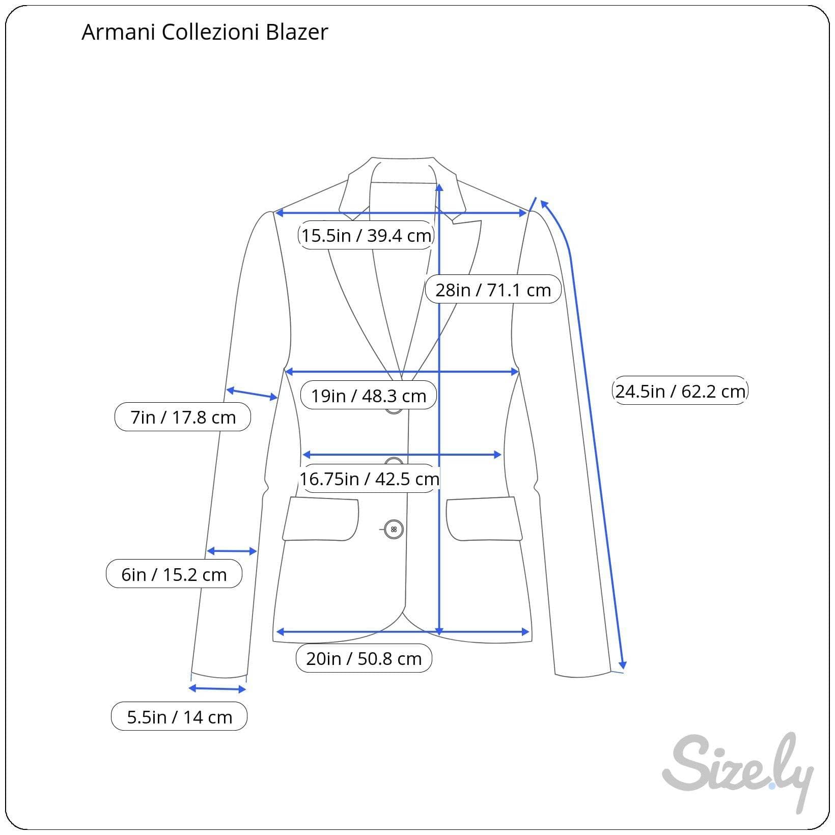 Measurements of 1990s Armani Fitted Blazer size S/M sold by bohemevintage.com