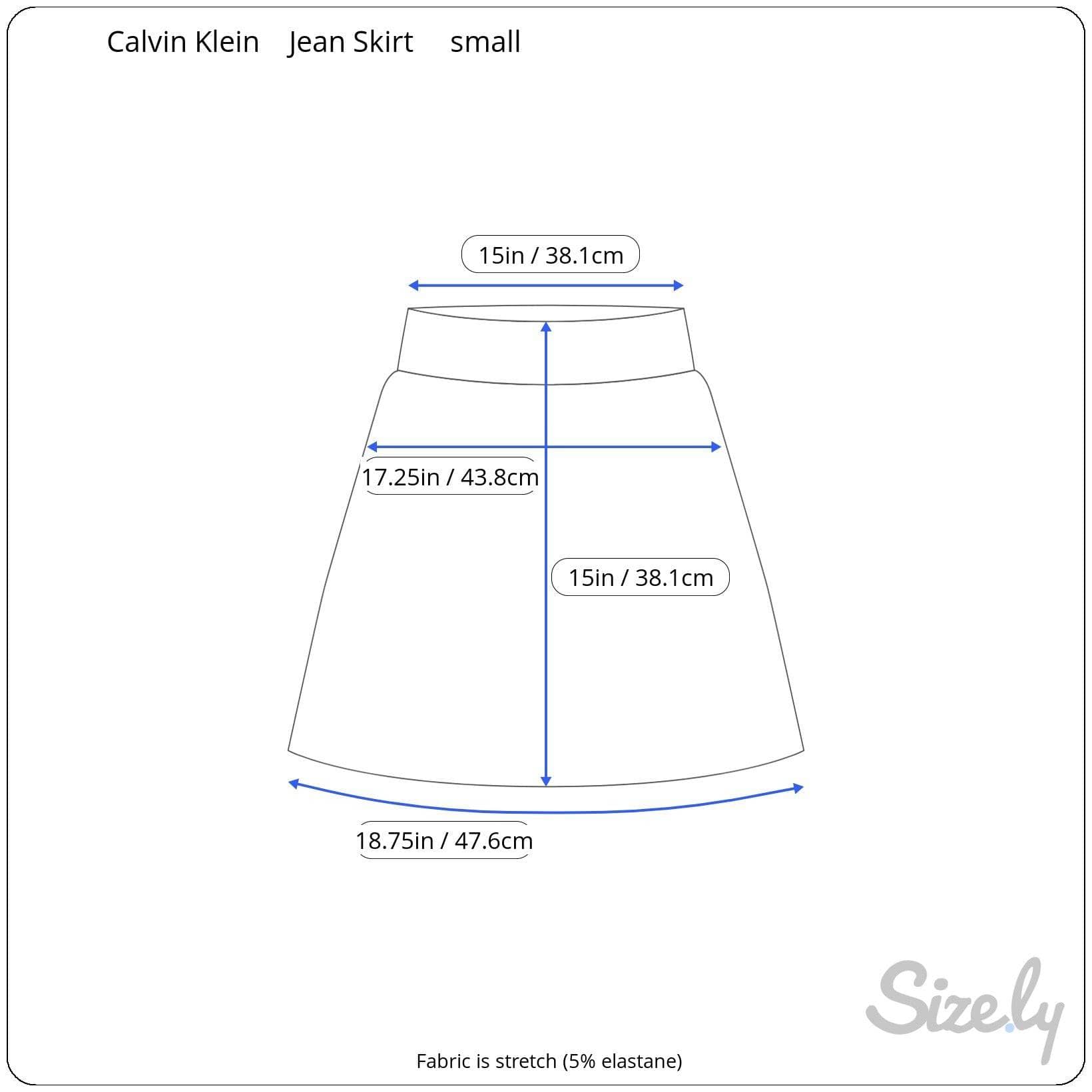 Measurements of 1990s Calvin Klein Medium Rise Denim Mini Skirt, Size Small, sold by bohemevintage.com Montreal
