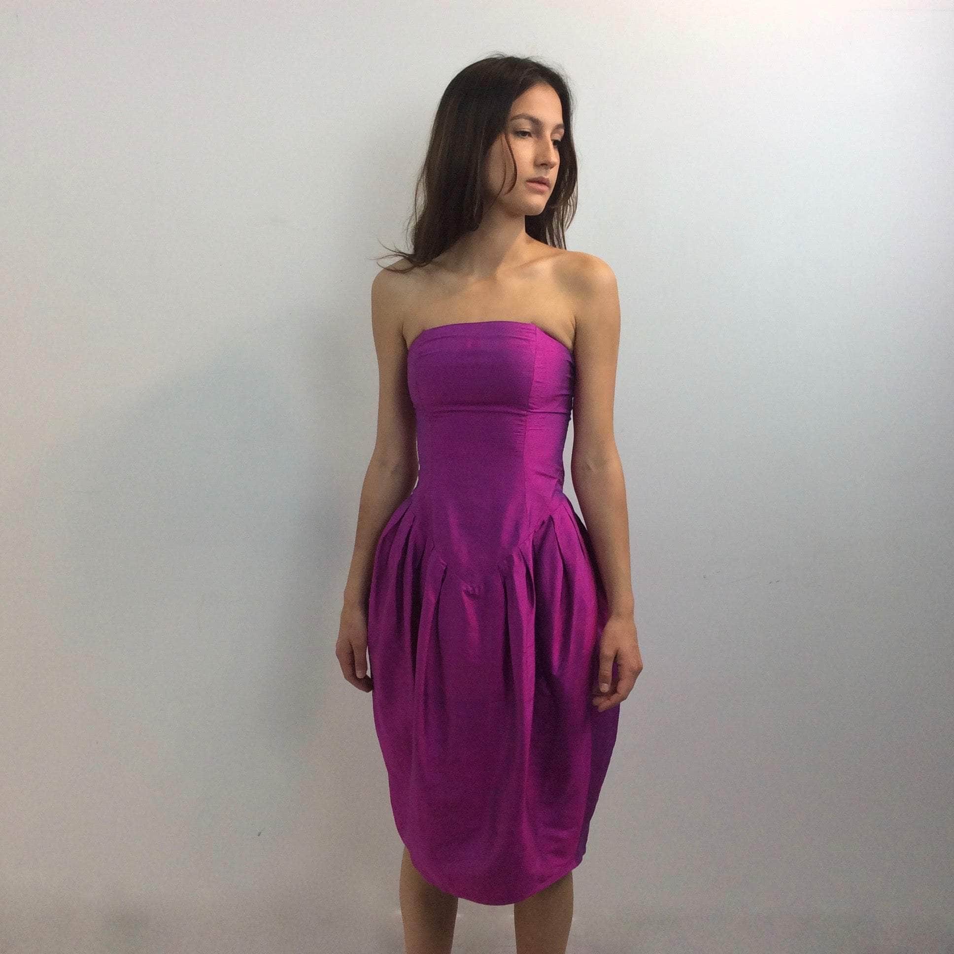 Robe bustier en soie fuchsia Charlotte Halton des années 1990 X-Small