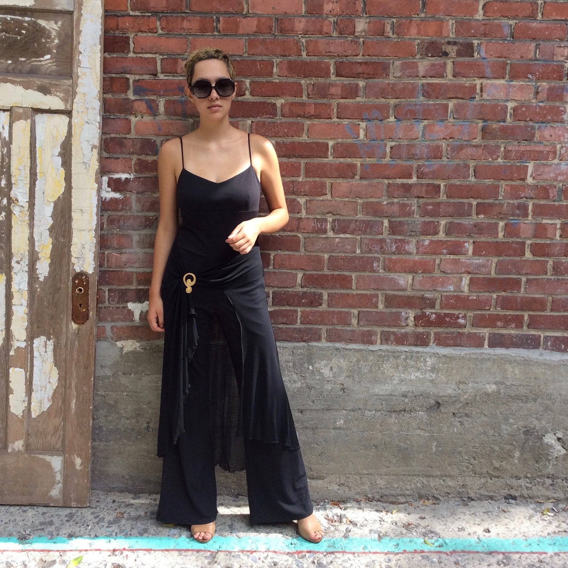 1990s "Algo" Dressy Wide leg black jumpsuit size Medium, sold by bohemevintage.com Montreal