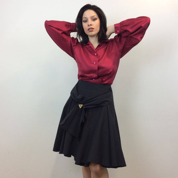 1990s George L vesque Tiered Knee Length Black Skirt M Boh me