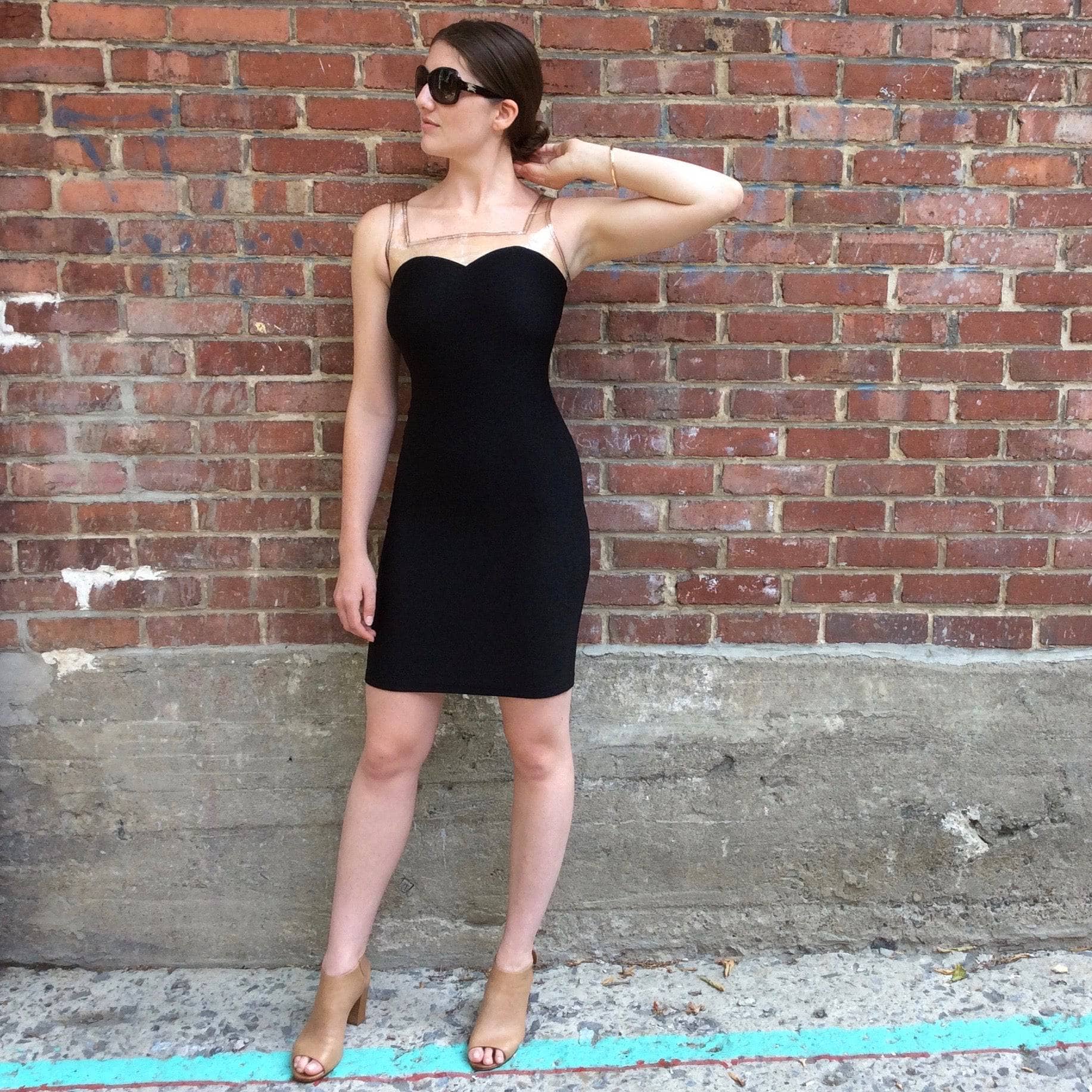 1990s Designer Black Faux Bustier Bodycon Mini Dress | Gianni Versace size Small