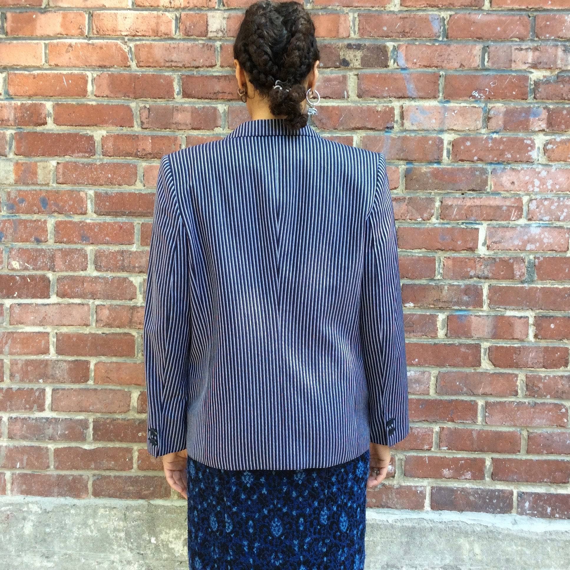 Back view of 1990s Louis Féraud Stripped Cotton Blazer Size Small-Medium sold by bohemevintage.com Montreal
