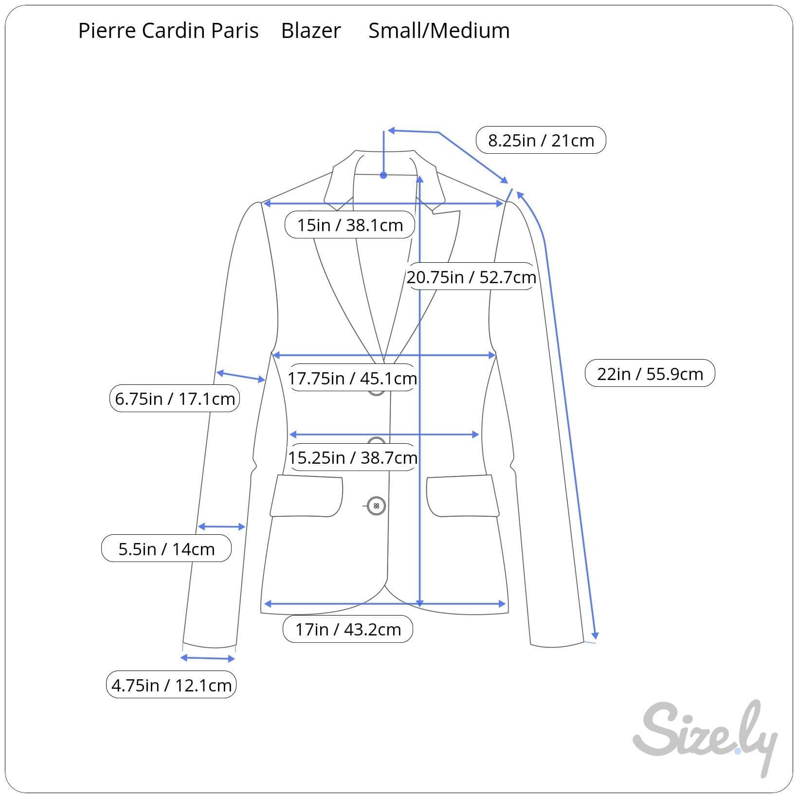 Measurements of 1990s Pierre Cardin Designer Fitted Blazer size Small, sold by bohemevintage.com Montreal