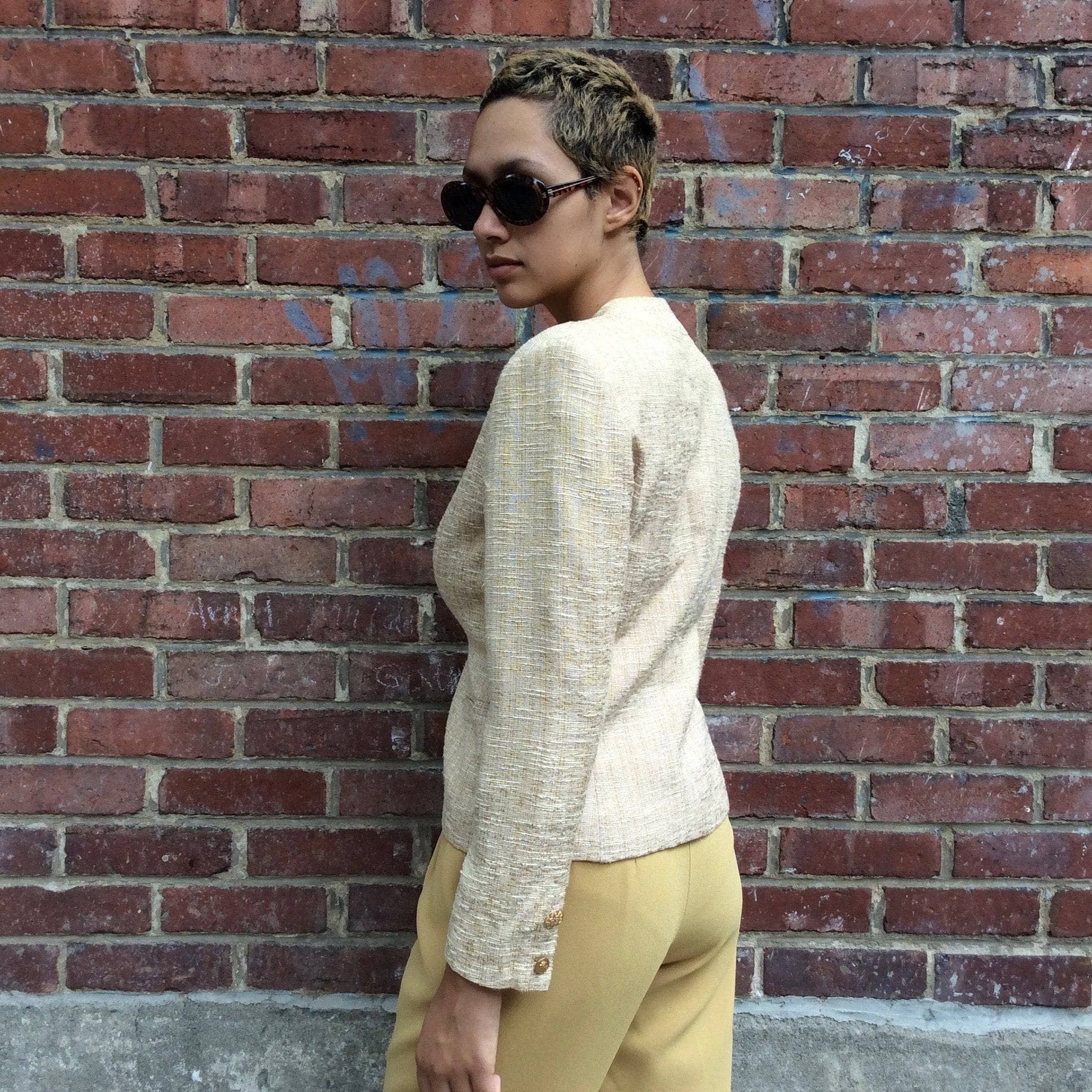 Side View of 1990s Pierre Cardin Designer Fitted Blazer size Small, sold by bohemevintage.com Montreal