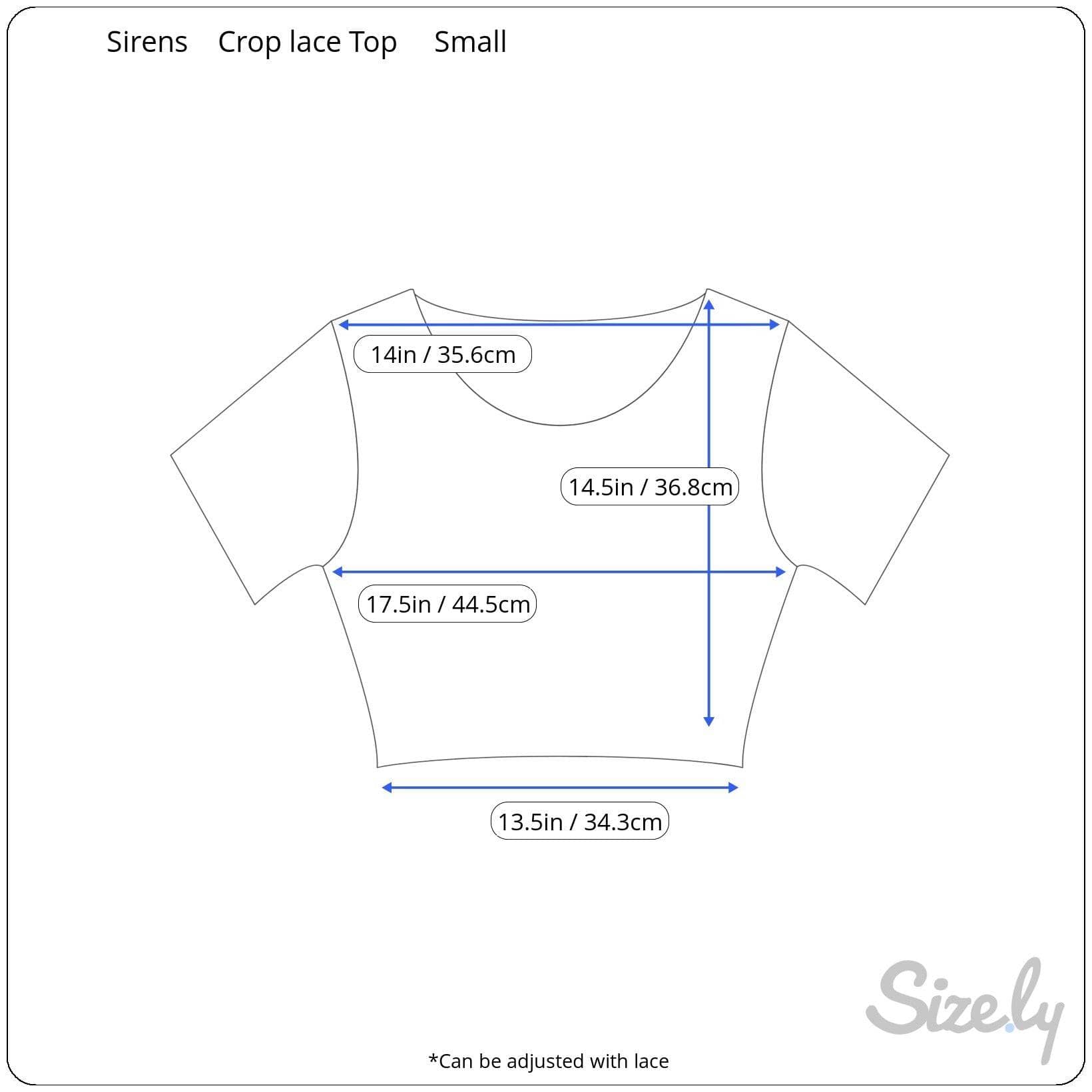 Measurements of Back View of 1990s "Sirens" Gold Brocade Laced Crop Top size Small, sold by bohemevintage.com Montreal