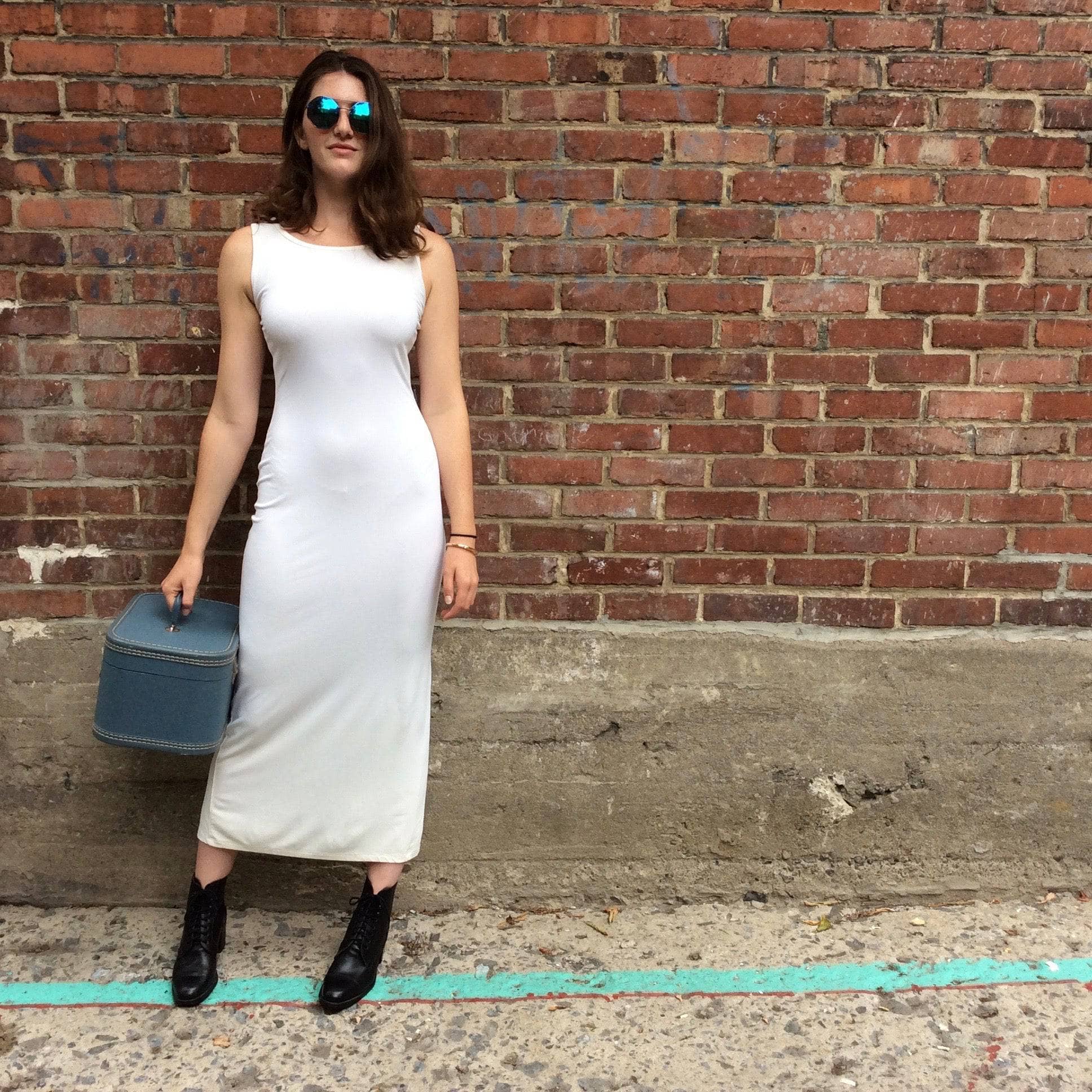 1990s Sleeveless Fitted White Maxi Dress Size Small, sold by bohemevintage.com Montreal