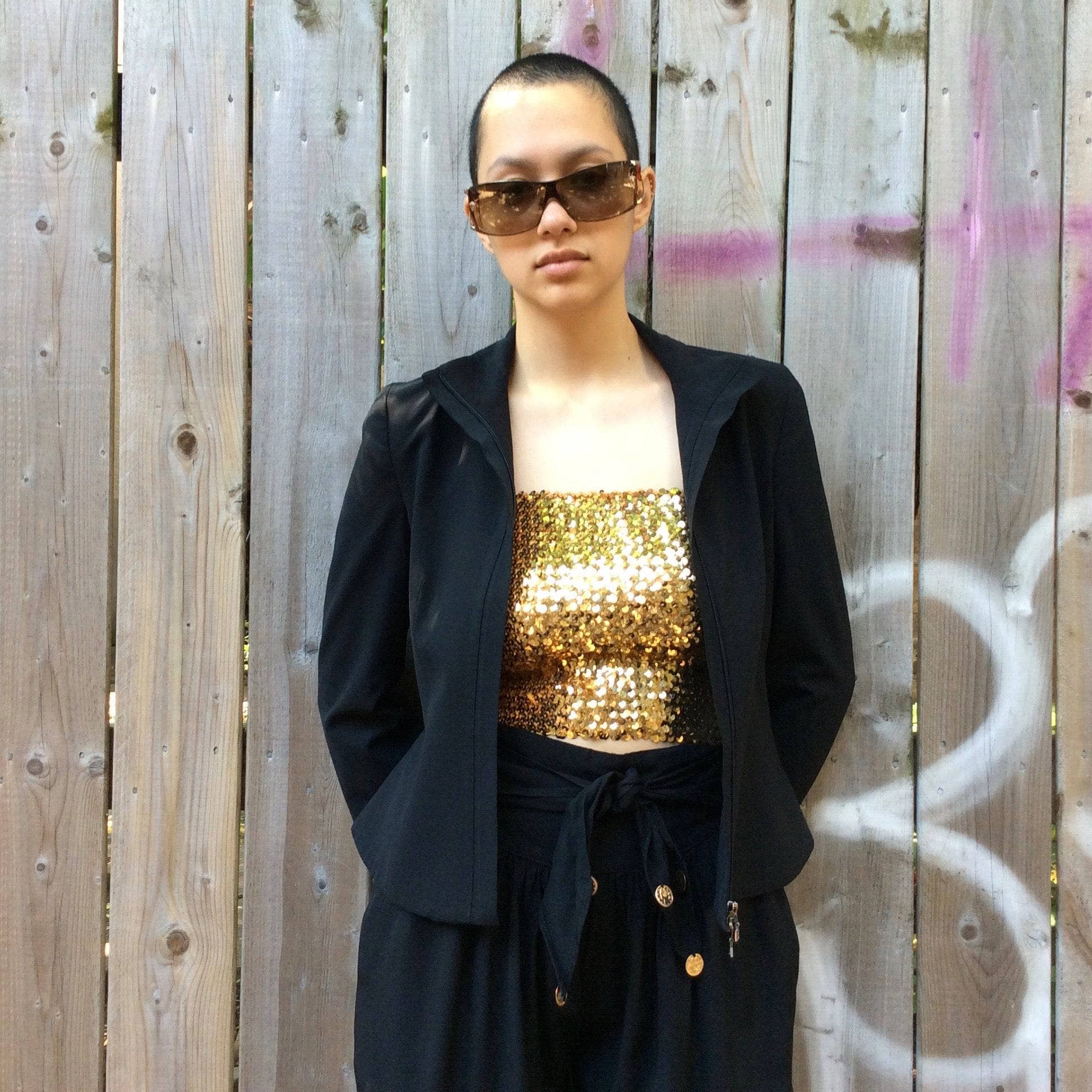 2000s Emporio Armani Black Zip-Up Blazer size Small, sold by bohemevintage.com Montreal