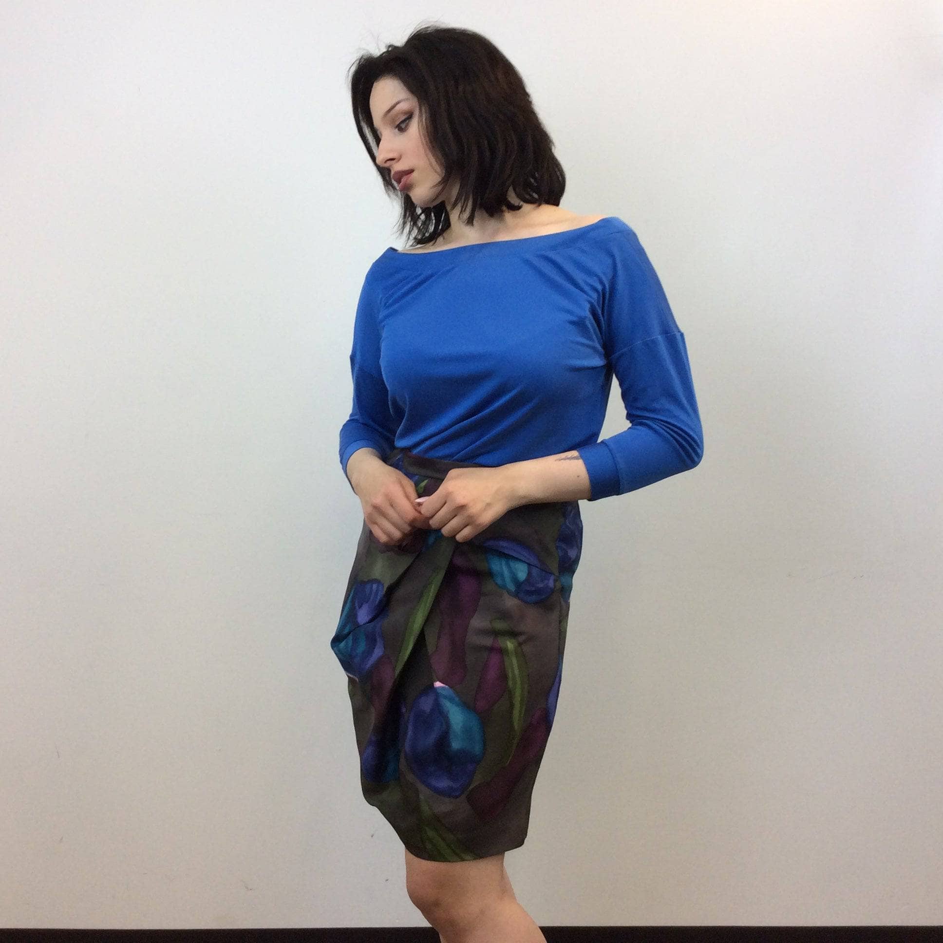 2000s KENZO Designer Draped Floral Print Silk Skirt size Medium, sold by bohemevintage.com Montreal