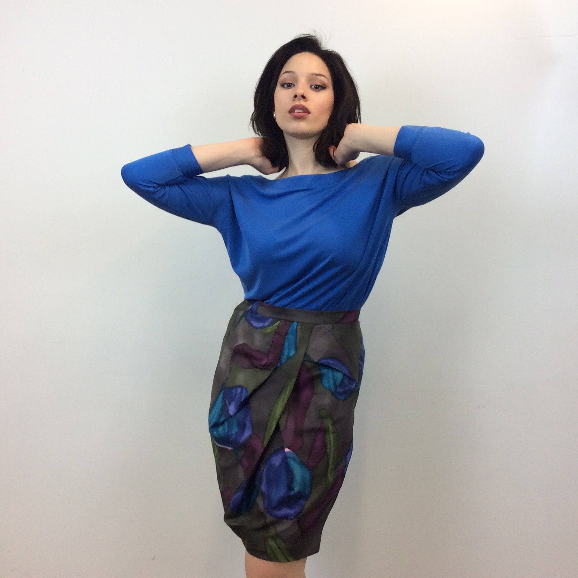 2000s KENZO Designer Draped Floral Print Silk Skirt size Medium, sold by bohemevintage.com Montreal