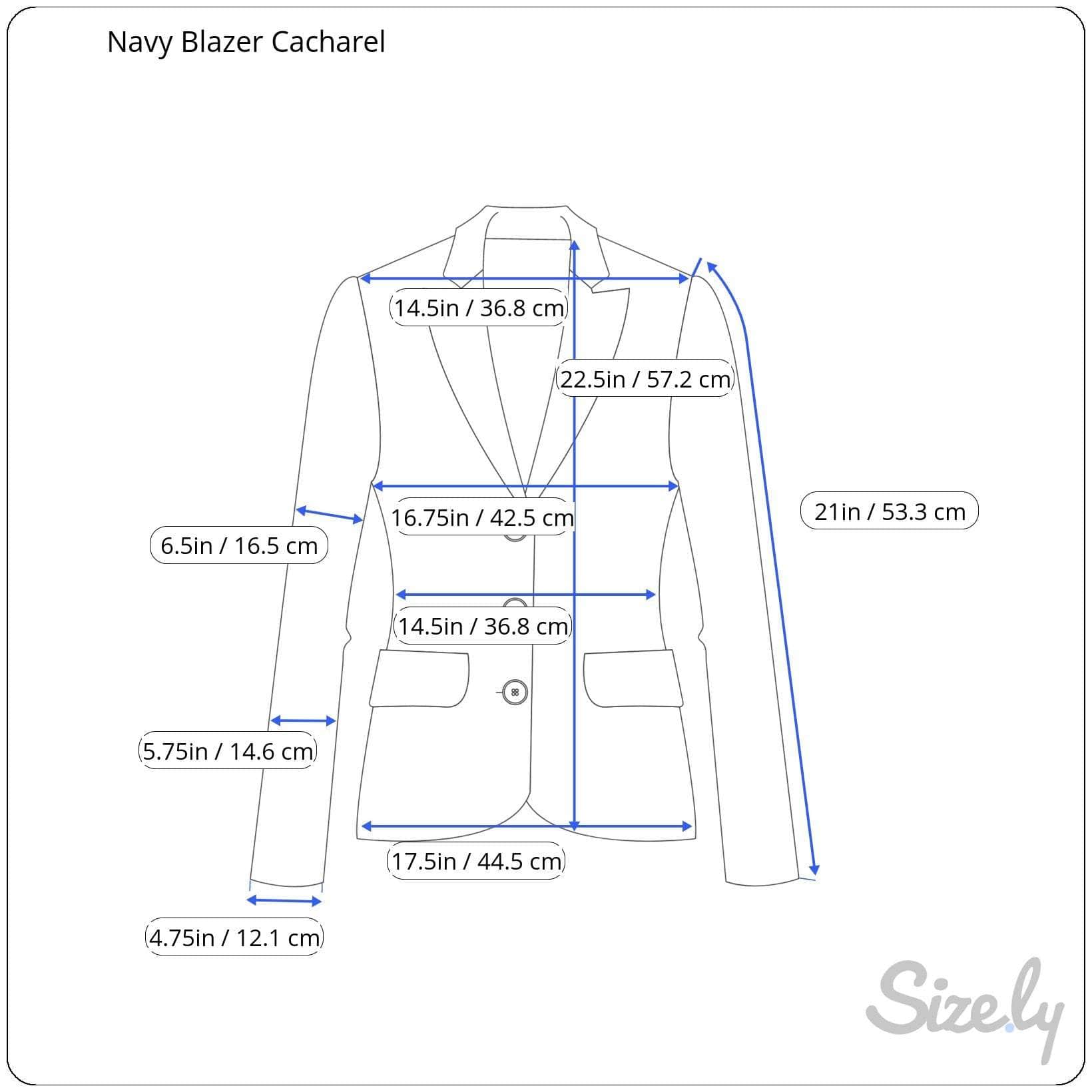 Front view of Cacharel Navy Double Breasted Blazer Size Small sold at bohemevintage.com Montreal