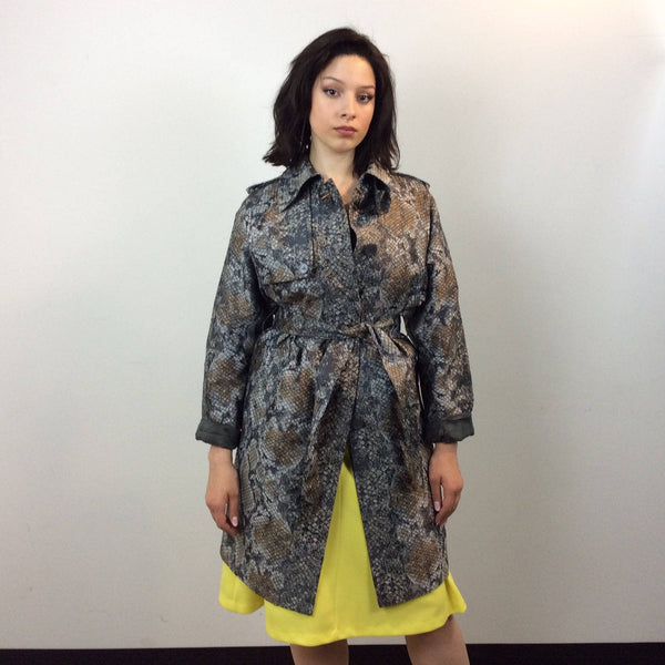 ESCADA Snake Print Designer Trench Coat S M Boh me Vintage