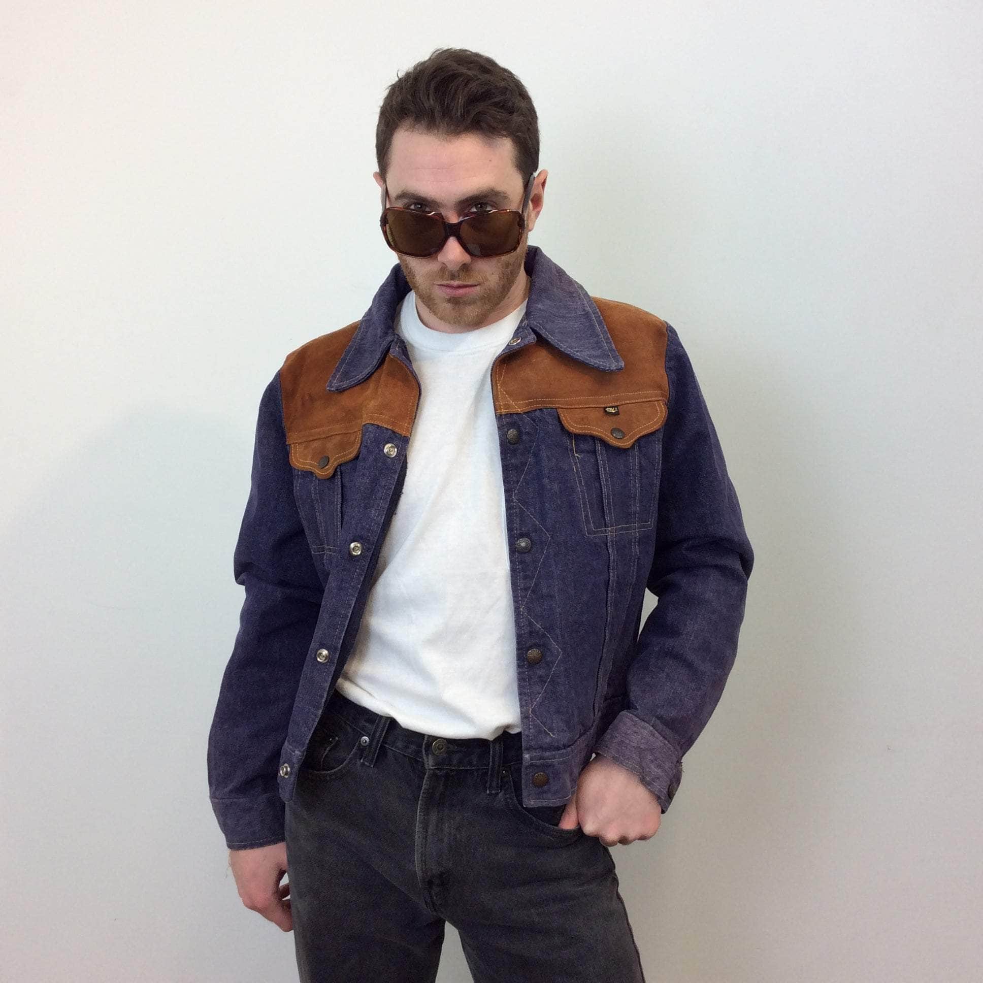 1970s Men's Suede Yoke Jean Jacket Size Small sold by bohemevintage.com