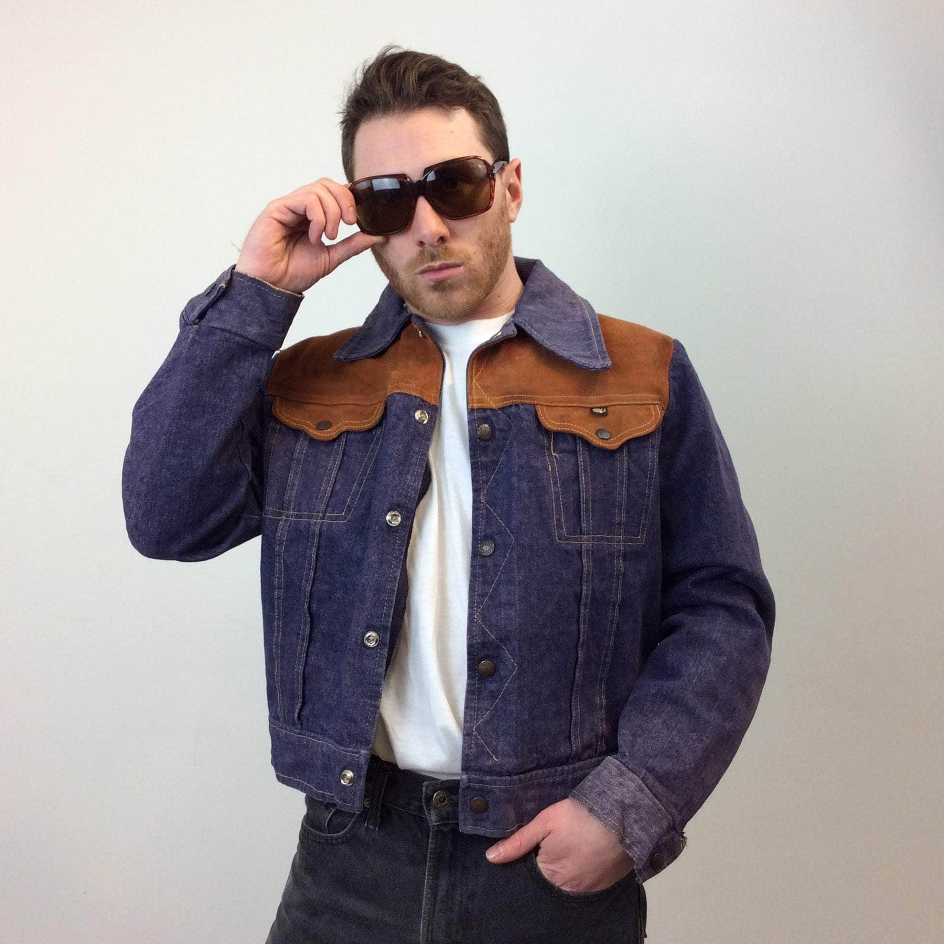 1970s Men's Suede Yoke Jean Jacket Size Small sold by bohemevintage.com