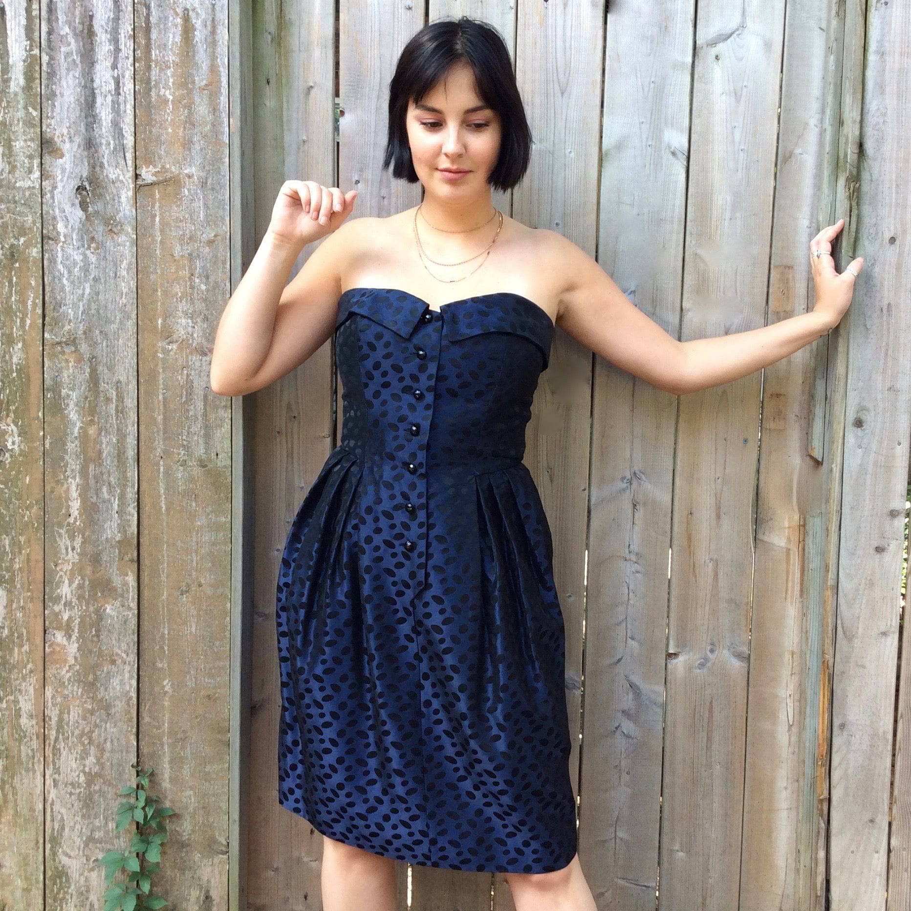 Guy Laroche Designer Dark Blue Bustier Dress Medium