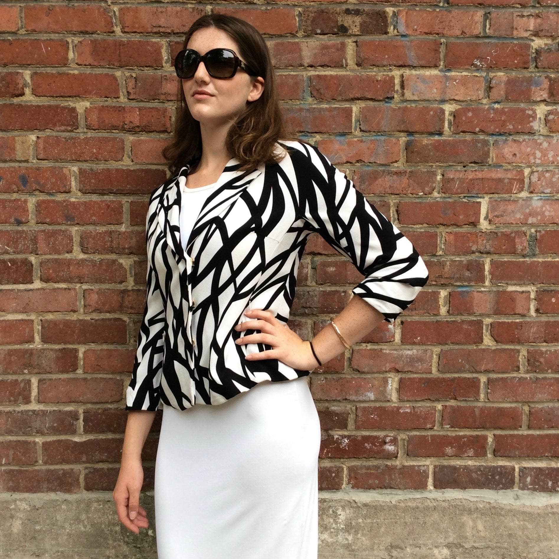 Escada Black and White Printed Blazer S-M sold by bohemevintage.com