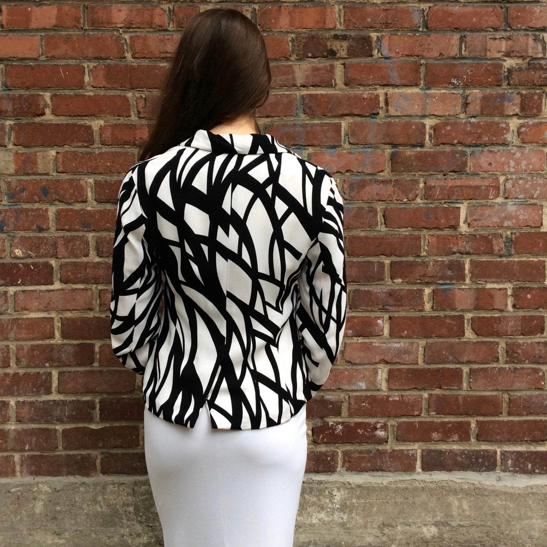 Escada Black and White Printed Blazer S-M sold by bohemevintage.com