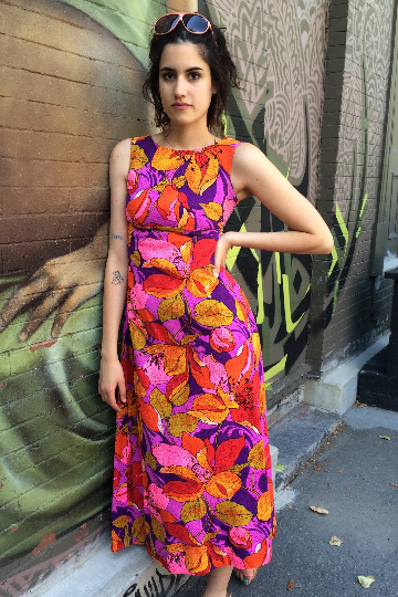 1970s Hawaiian Bold Print Cotton Maxi Dress Small