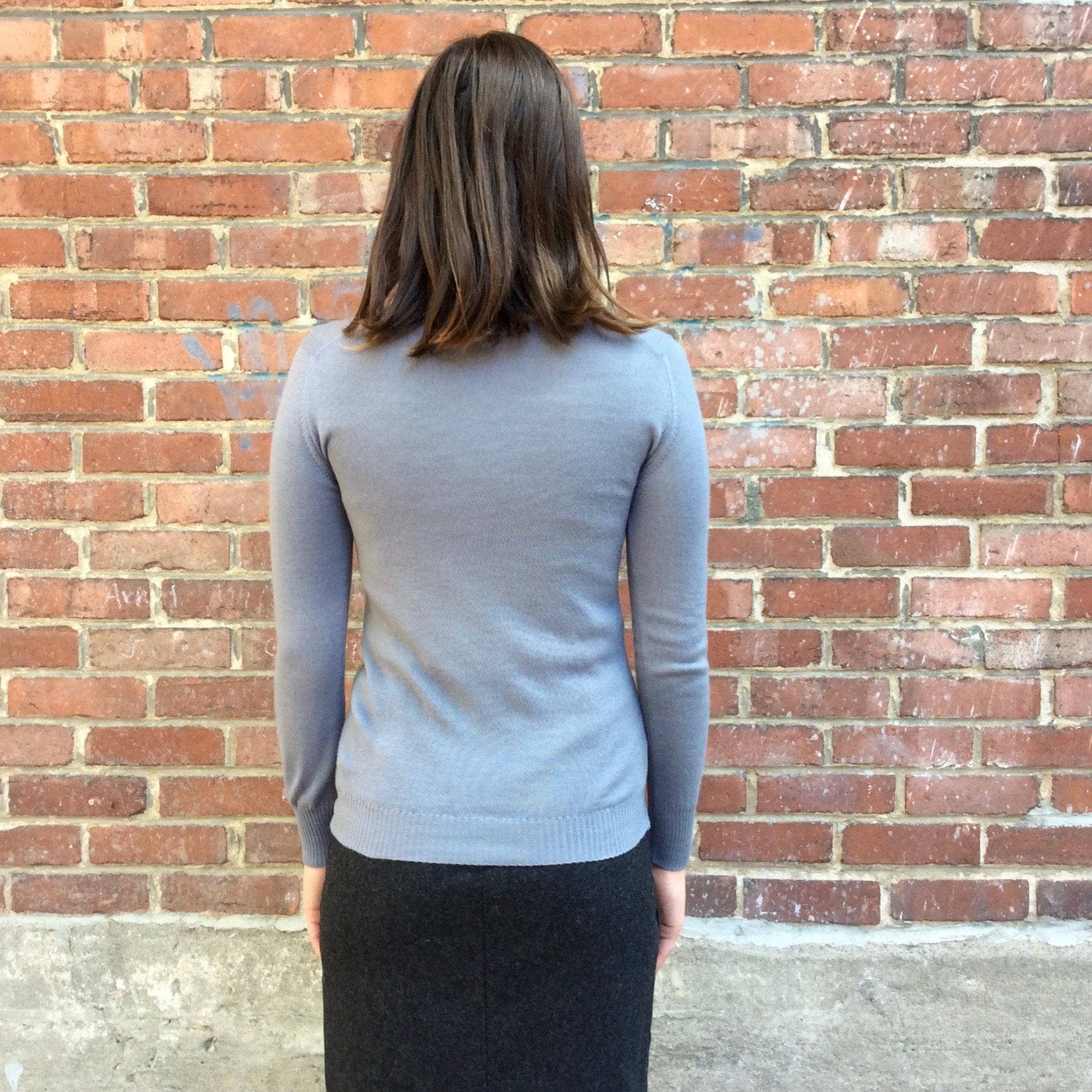 Bohème Vintage Women's Designer Tops Rodier Grey Mock Neck lightweight Wool Sweater S-M