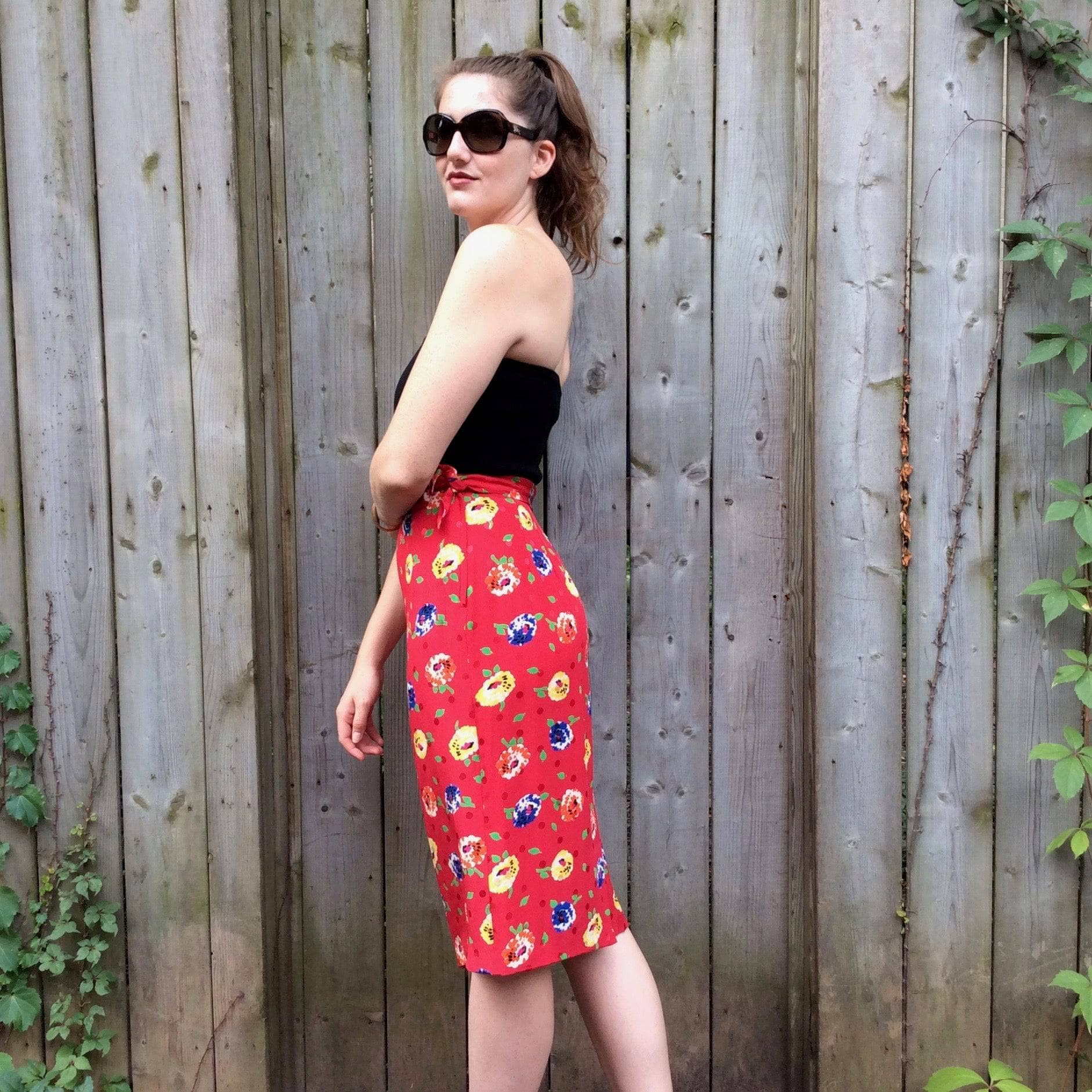 Bohème Vintage Women’s Designer Bottom UNGARO 1980s Red Silk Midi Skirt M