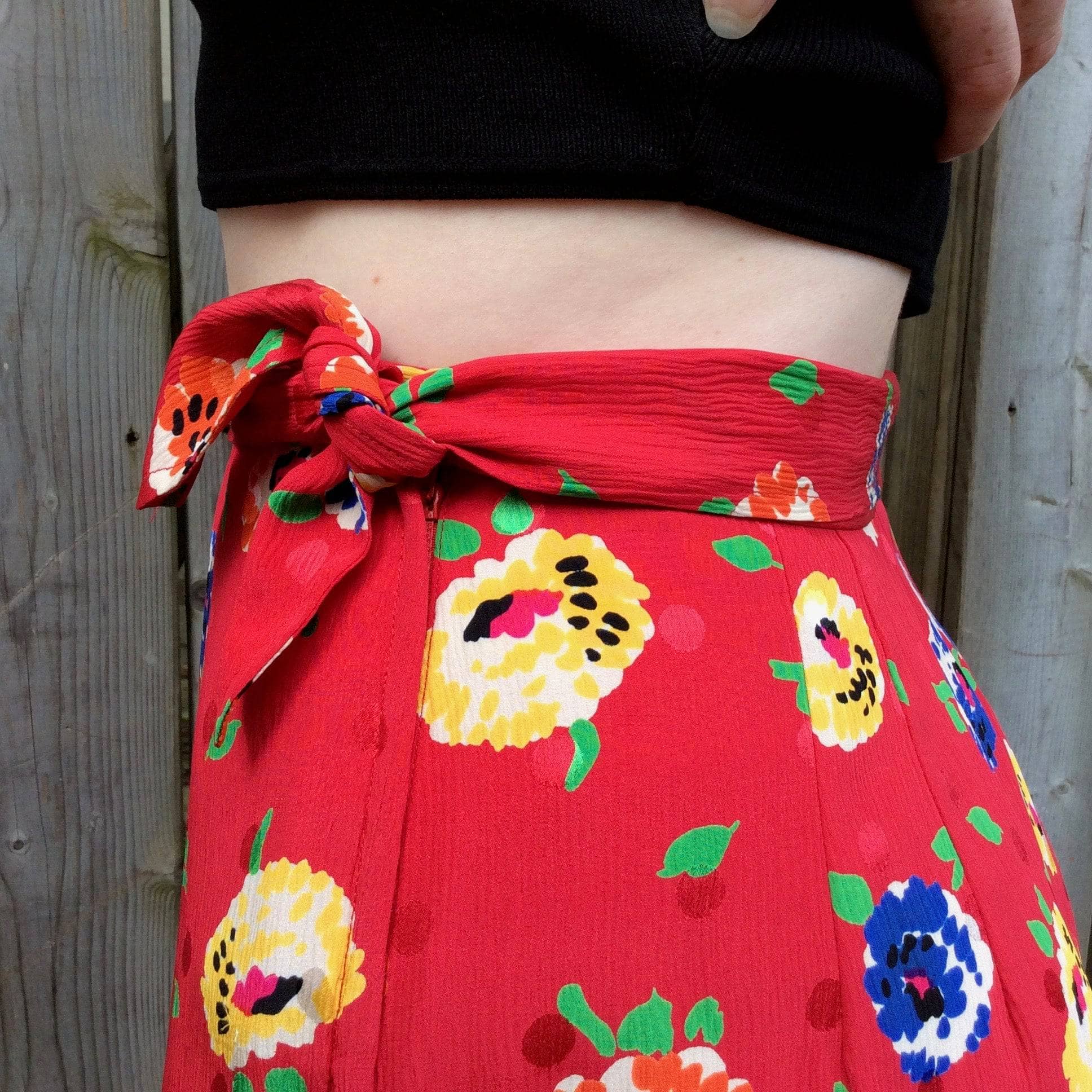 Bohème Vintage Women’s Designer Bottom UNGARO 1980s Red Silk Midi Skirt M