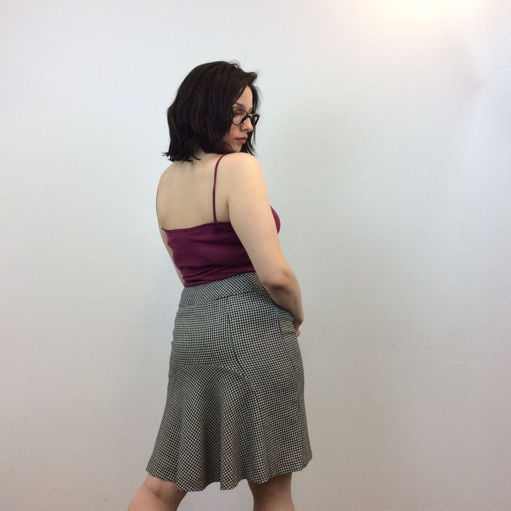 Bohème Vintage Women's Designer Bottoms Valentino Houndstooth Knee Length Wool Skirt Medium