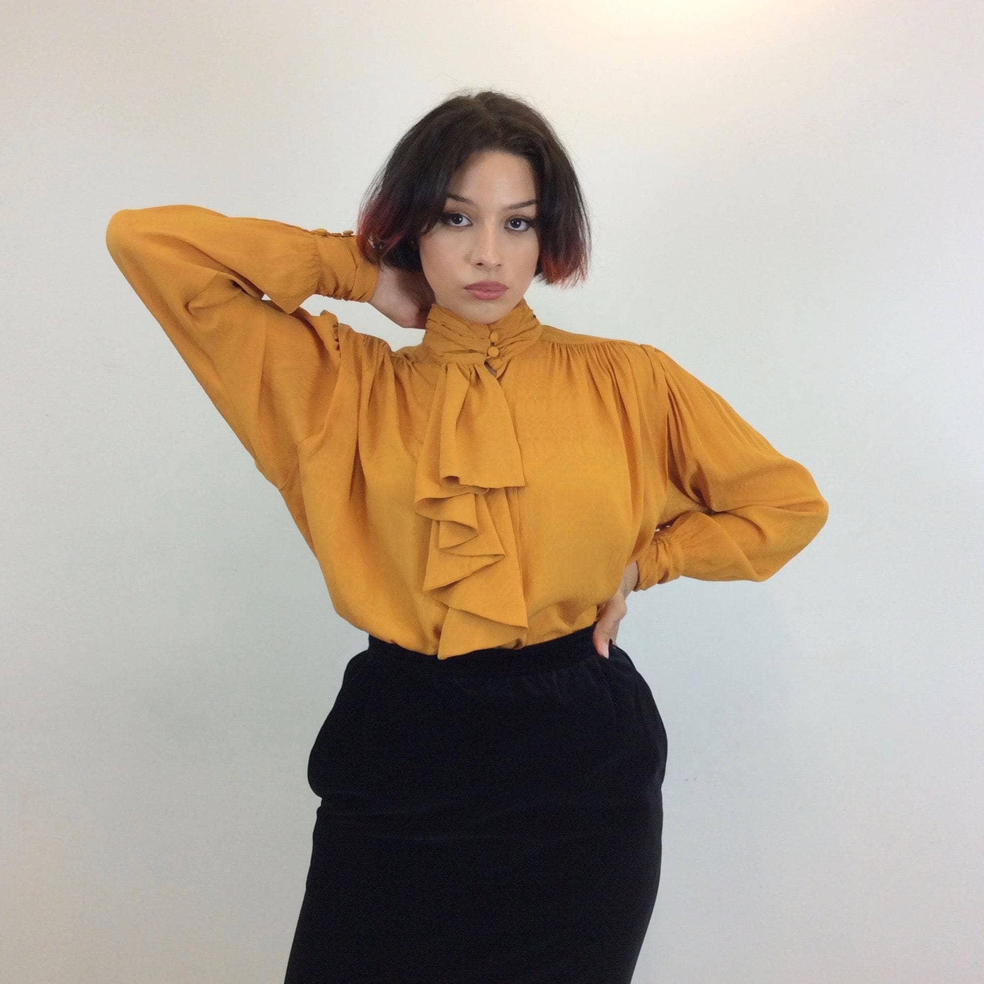 1980s Ted Lapidus Designer Brocade Long Sleeve Jabot Blouse | Bohème Vintage