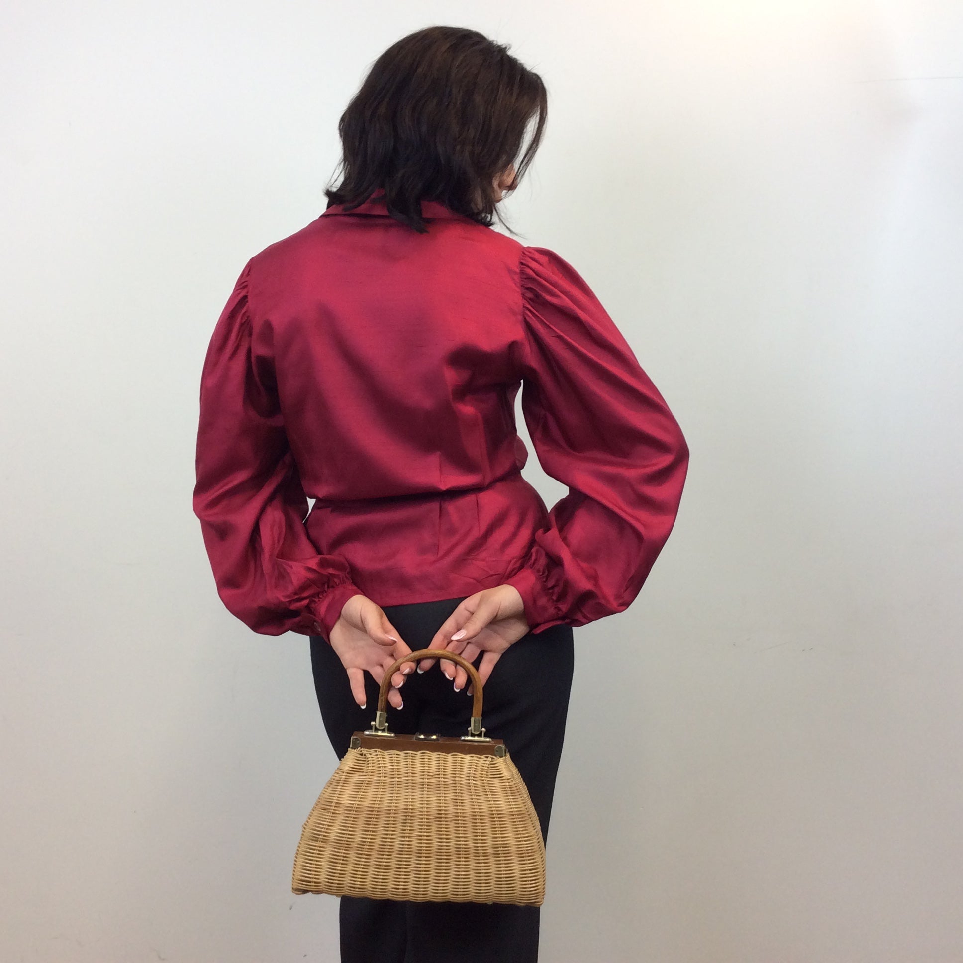 French Designer Balmain Cherry Red Silk Blouse 