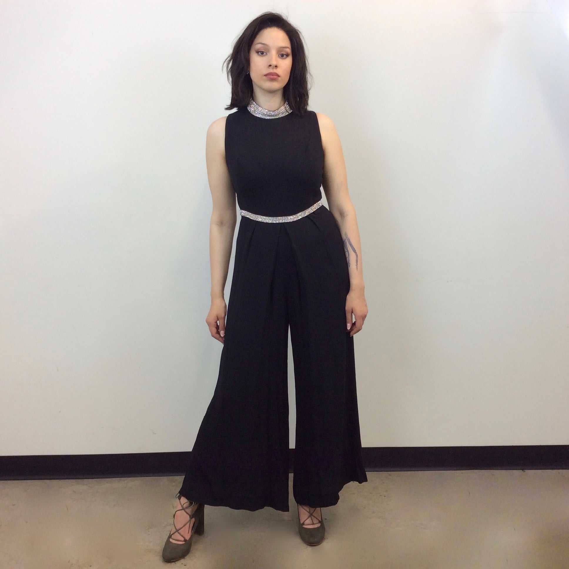Vintage Black Strass Embellished Jumpsuit