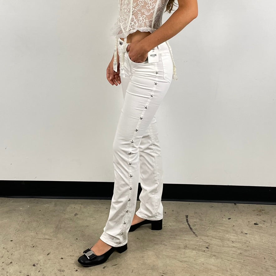 1990s-2000s MOSCHINO Mid Rise Dead Stock White Pants Small