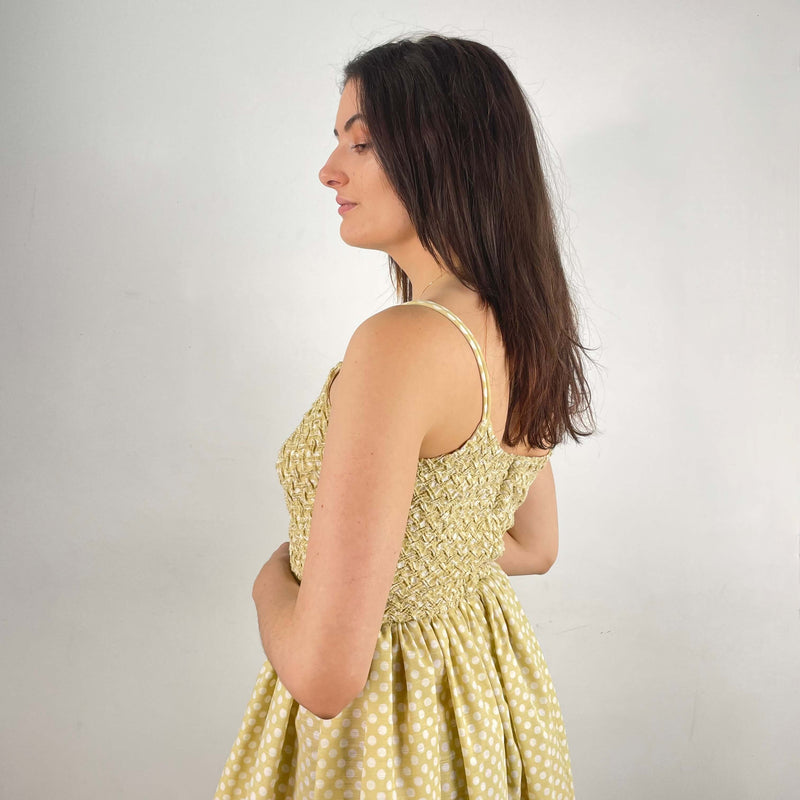 Back view of bodice of 1950s Polka Dot Sleeveless Dress size Small sold at bohemevintage.com Montreal